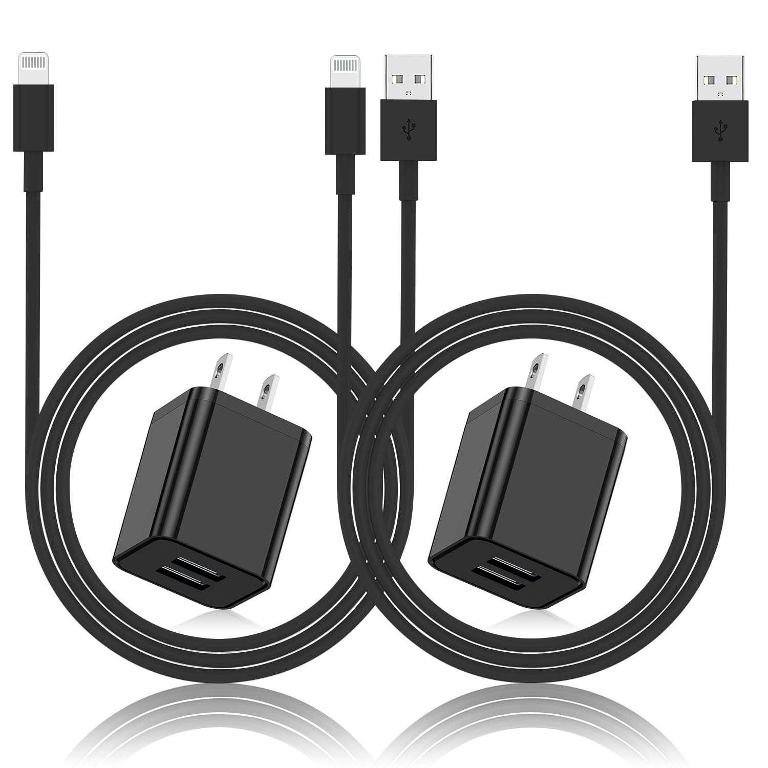 iPhone Charger and Wall Plug, 2Pack 6ft Lightning Cable Cord with Fast Dual Port USB Charging Adapter Block Box for Apple iPhone 14 Pro Max/13 Pro/12 Mini/11/XR/X/XS Max/8/7/6S Plus/SE/5C/iPad Black 1