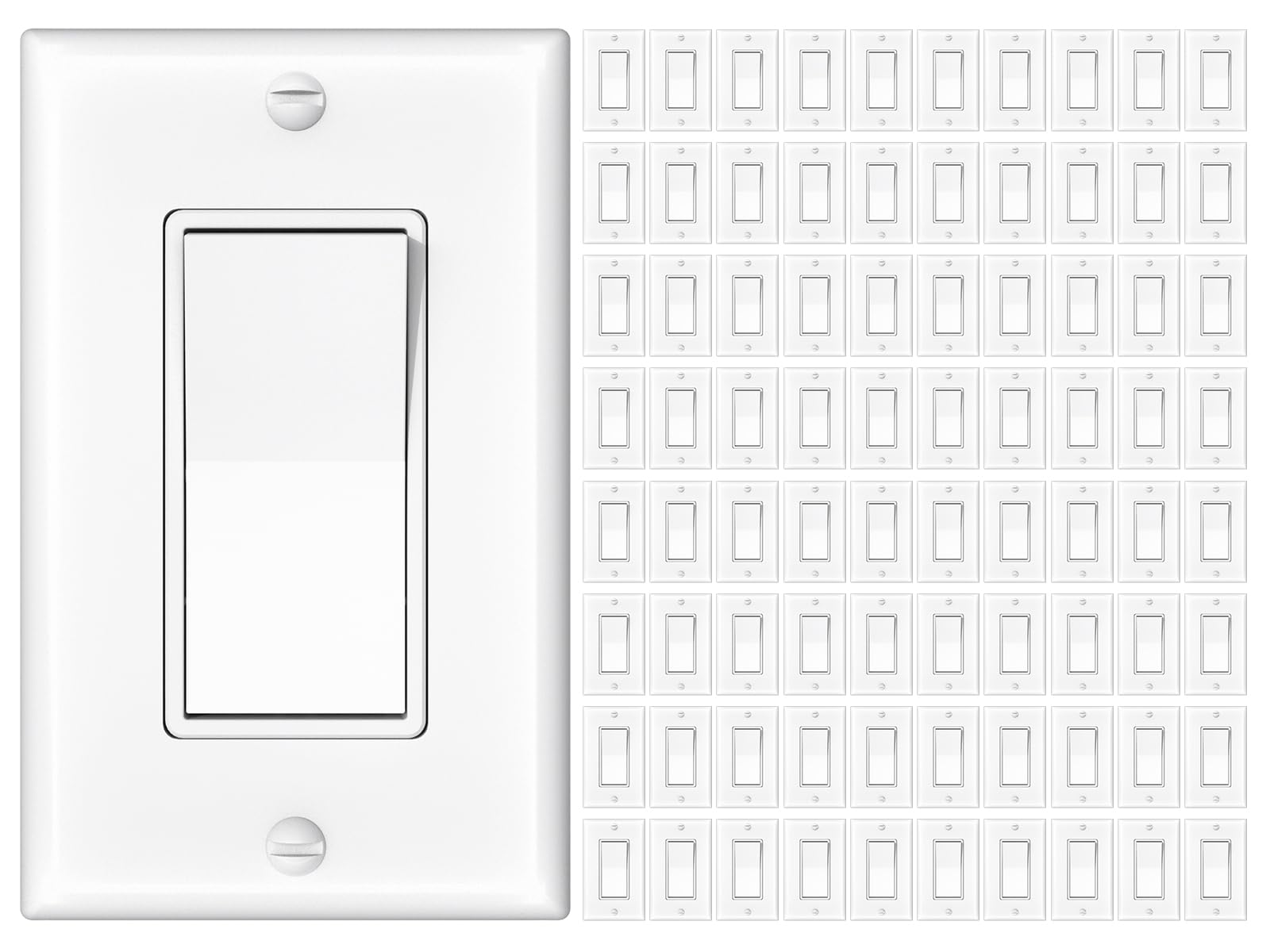50 Pack 15A Single Pole Decorator Light Switch and 30 Pack 15A Single Pole Decorator Light Switch