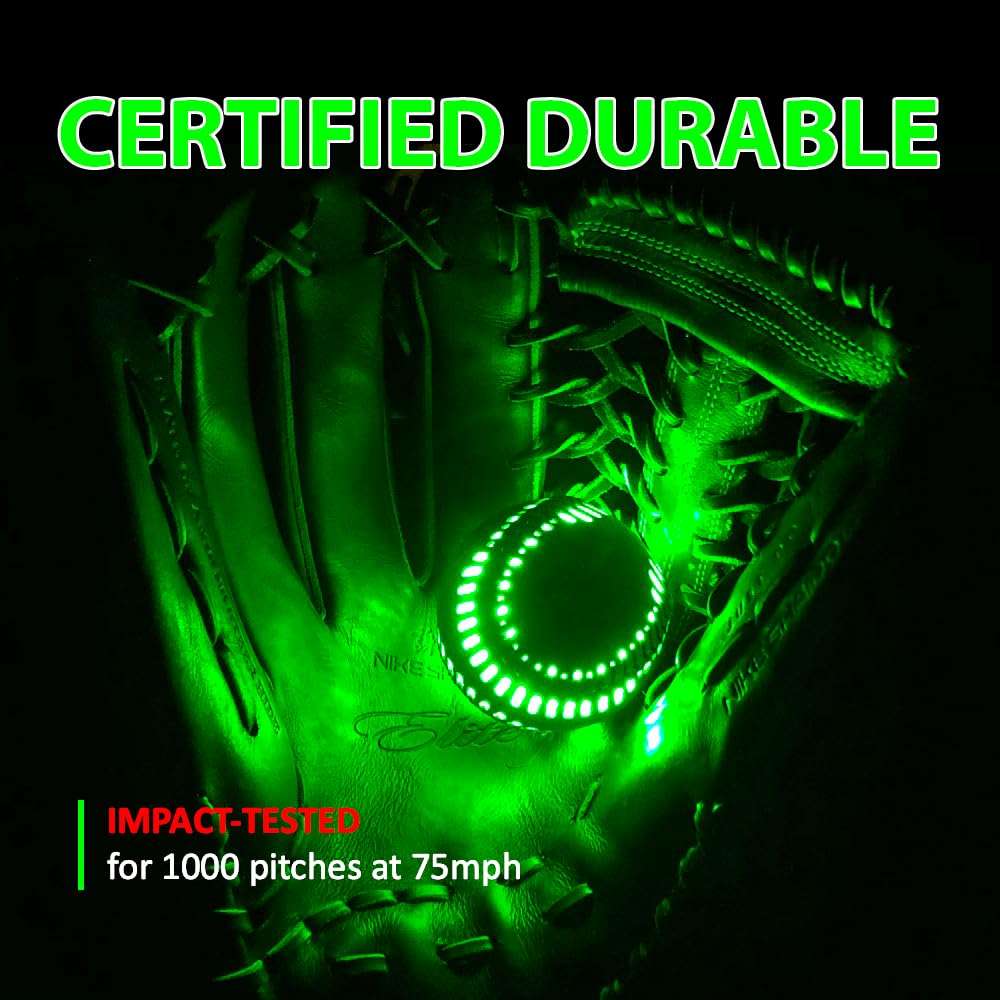 SPARK CATCH Light Up Baseball, Glow in The Dark Baseball, Sports Gear Accessories Gifts for Boys 8 9 10 11 12 13 14 15 Years Old, Kids Teens All Ages Gift Ideas (Impact-Activated version) (Neon Green) 5