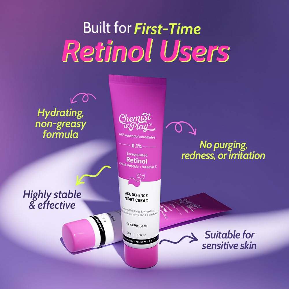Chemist At Play 0.1% Retinol Night Cream | Reduces Wrinkles, Fine Lines & Sunspots | Anti-Ageing Formula | Lightweight & Fast-Absorbing | Beginner Friendly | All Skin Types | Boosts Collagen | 30 g 3