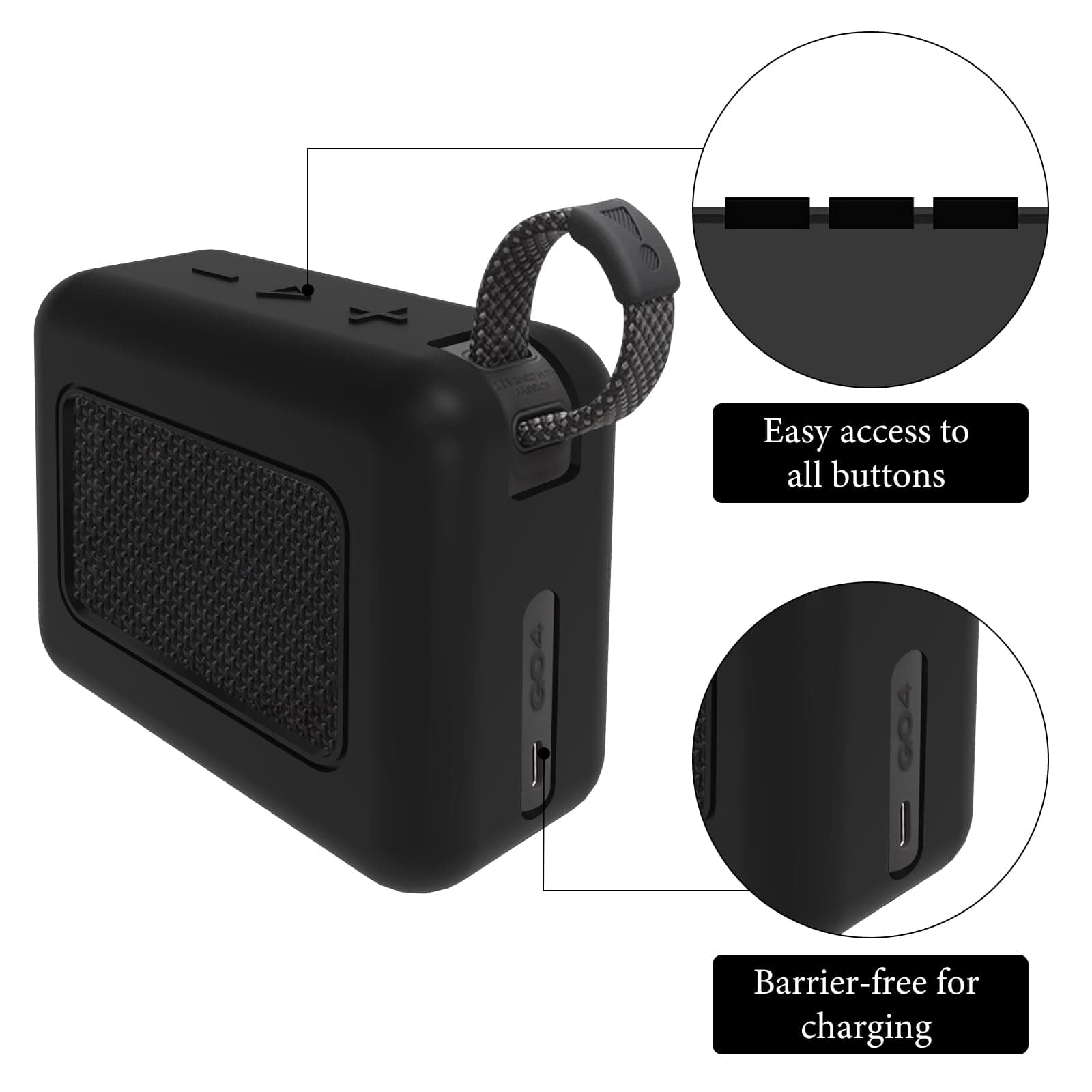 Geekria Silicone Speaker Case Cover Compatible with JBL GO 4 Case, Protective Soft Skin, Replacement Portable Speakers Travel Carrying Sleeve with Keychain Hook (Black) 4