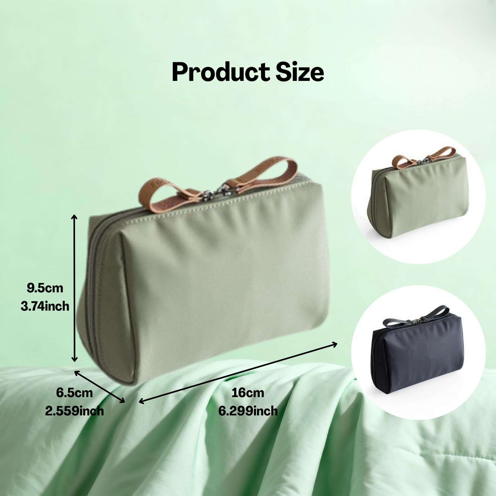 TecoKart® 2 Pack Small Makeup Pouch Set – Waterproof Travel Cosmetic Organizer, Mini Make Up Case for Women, Portable Korean Style Beauty Bag (Army Green & Black) - 16 cm x 6 cm x 9.5 cm 3