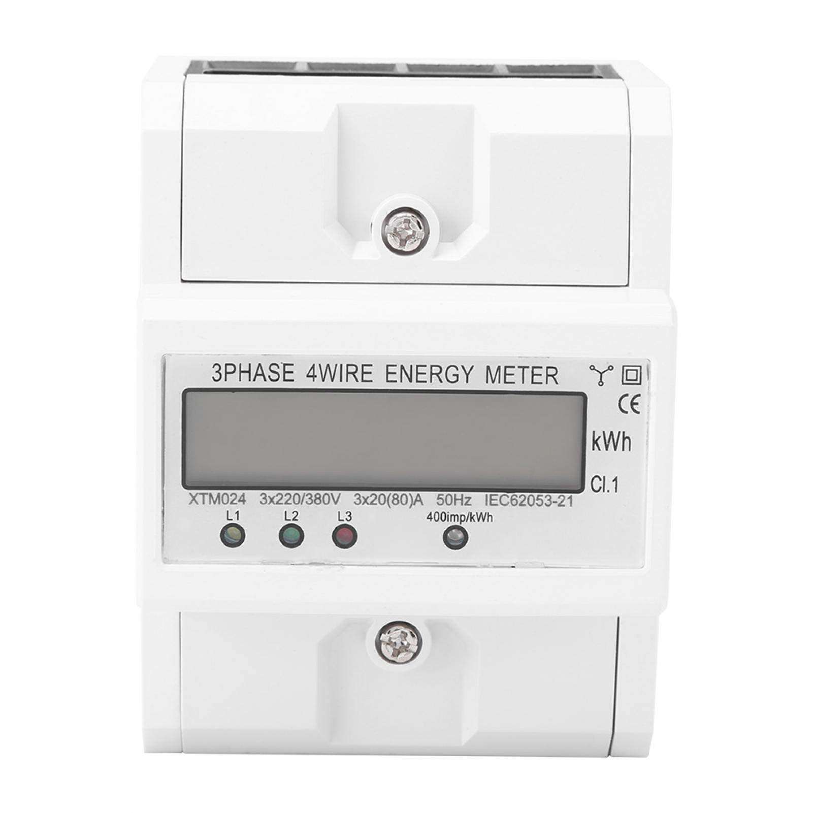 Tiffasha Digital LCD Electric Meter - 3 Phase 4 Wire Wire DIN-Rail Kwh Electronic Energy Meter 50 Hz/60 Hz 3 x 20(80A) Multifunctional Usage Power Gauge 5