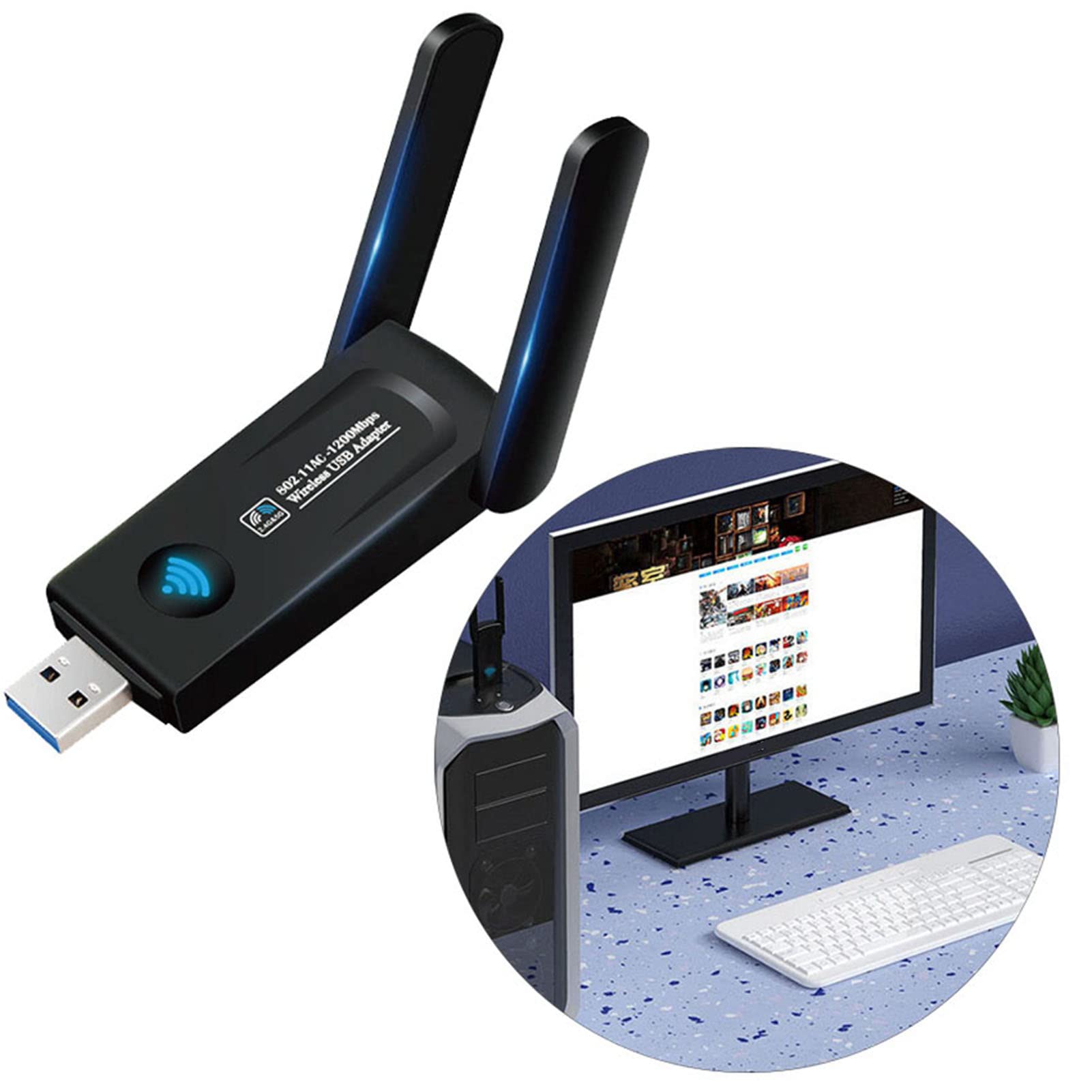 SUNGOOYUE 1200M Dual Band WiFi Adapter USB3.0 Interface, Plug and Play USB Network Card, 2.4GHz/5GHz Dual Band, Portable, PVC and Metal Material 1