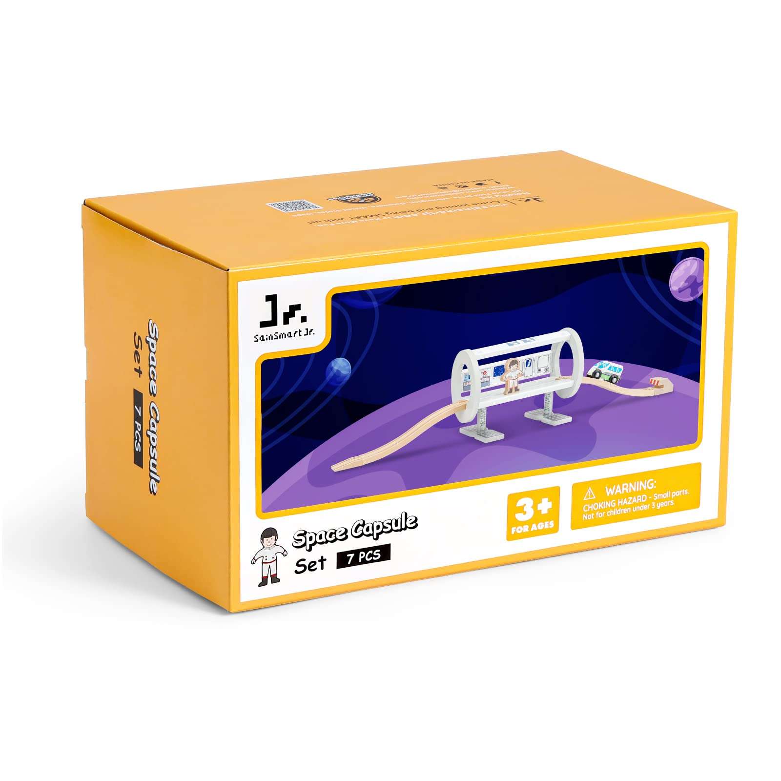 SainSmart Jr. Wooden Train Track Accessory, Space Station Train Set with Astronaut & Cosmic Train for Kids and Toddlers Aged 3+ 6