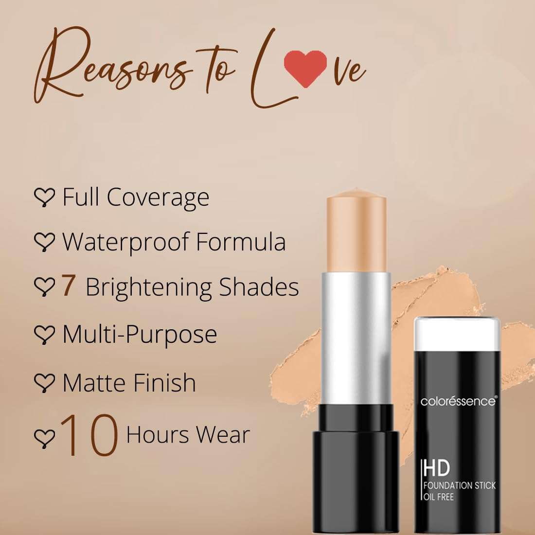 Coloressence HD Foundation Stick fo Illuminating Full Coverage Finish With an Ultra Moisturizing Formula - Petal Peach 3