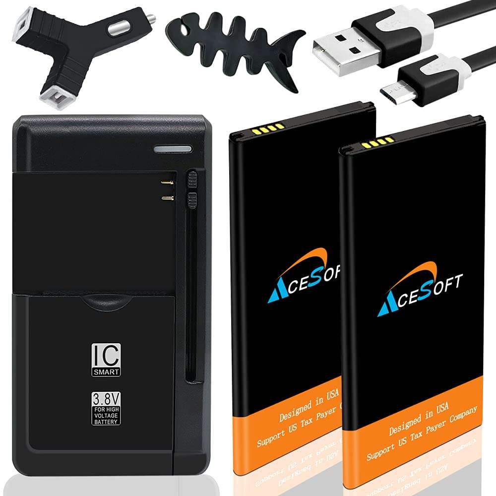 Upgraded 2X 3700mAh Extended Slim Battery Universal Travel Desktop Car Charger USB Cable Winder Compatible with Samsung Galaxy J7 Prime SM-J727T1 MetroPCS 1