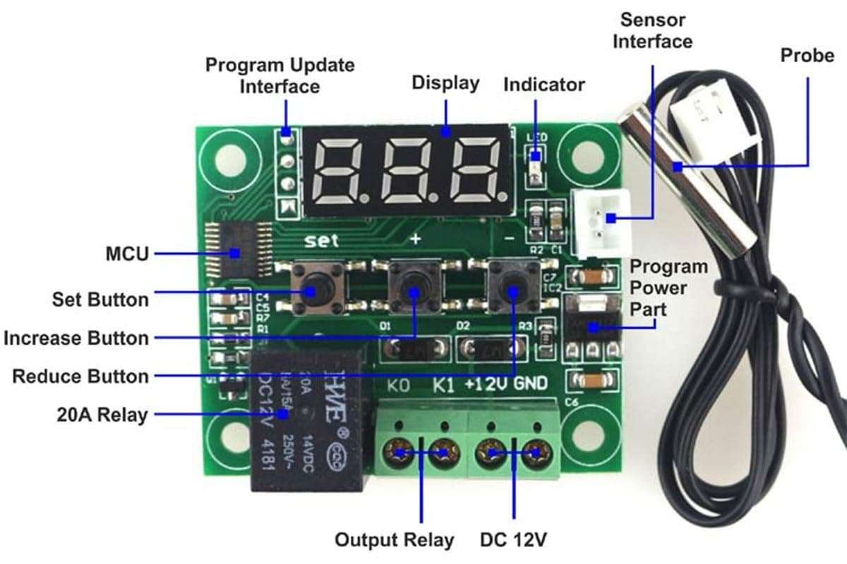 ERH India 1 Pc W1209 Digital Temperature Controller Thermostat Thermocouple Sensor Module for DIY Electronic and Robotic Projects Kit and Incubator Machine etc 4