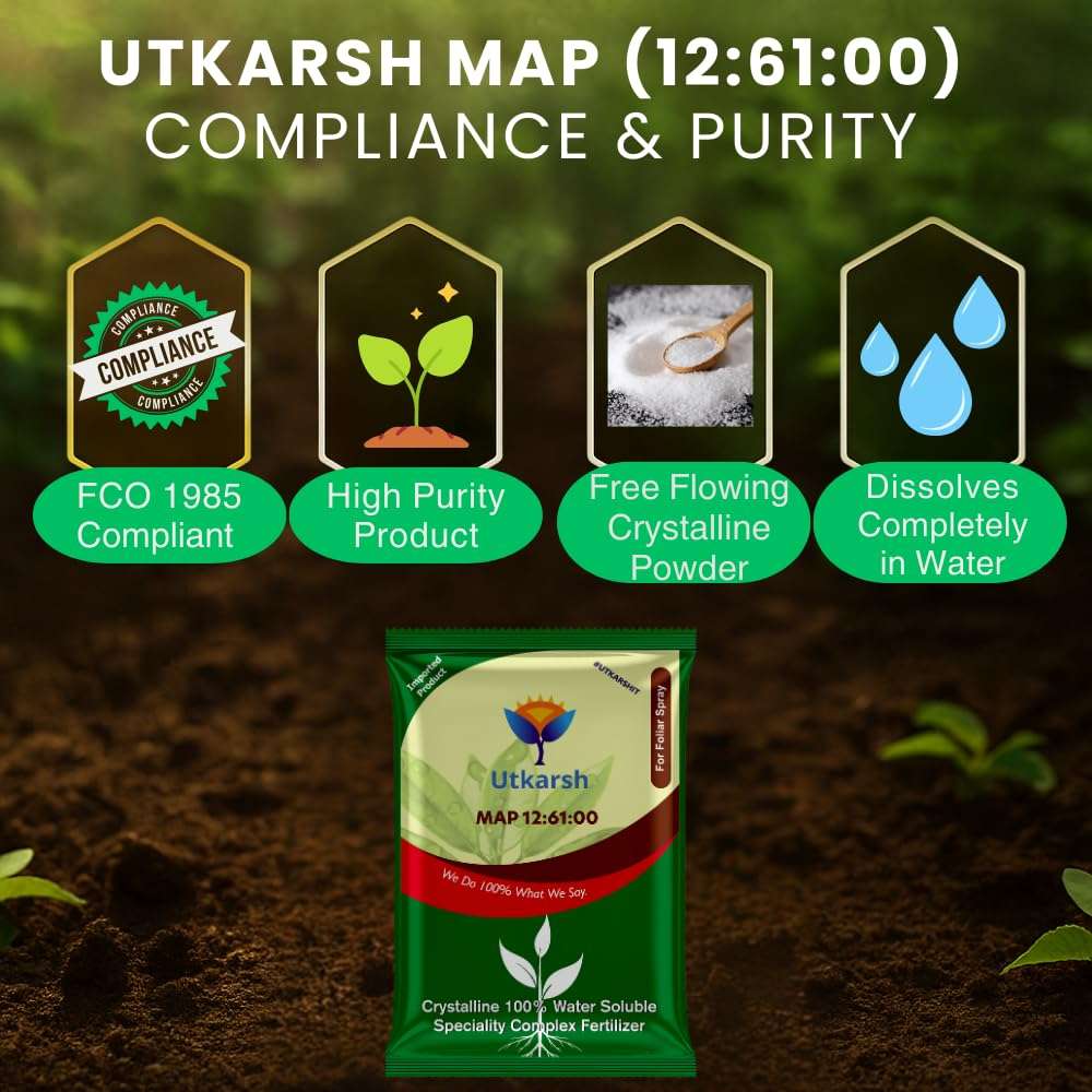 Utkarsh MAP 12 61 00 - Mono Ammonium Phosphate, NPK Fertilizers for Plants Growth & Home Garden | 100% Water Soluble Powder, Foliar Spray Nutrition (900 gm; Pack of 1) 5