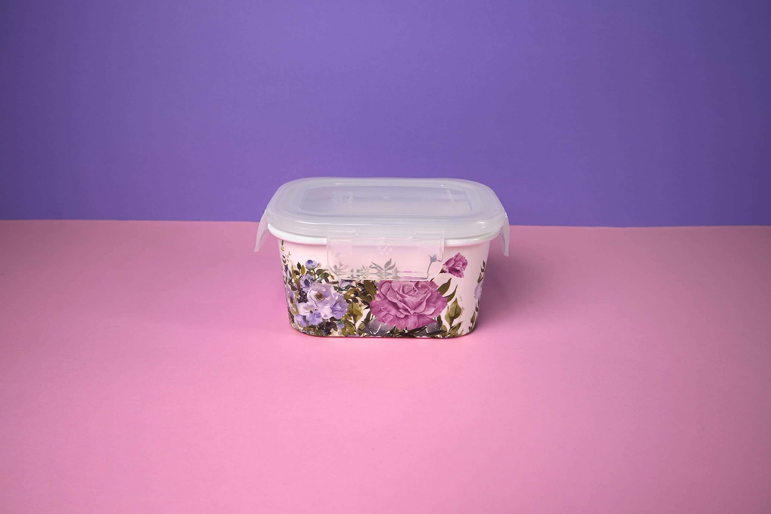 EKTRA Bloom Field Store N Safe Rectangle Midi Shape Melamine Storage Jar and Containers Leak Proof Food Locking Storage with Lid, For Kitchen Grocery Multipurpose Storage Set of 4 pcs (900 ml each) 1