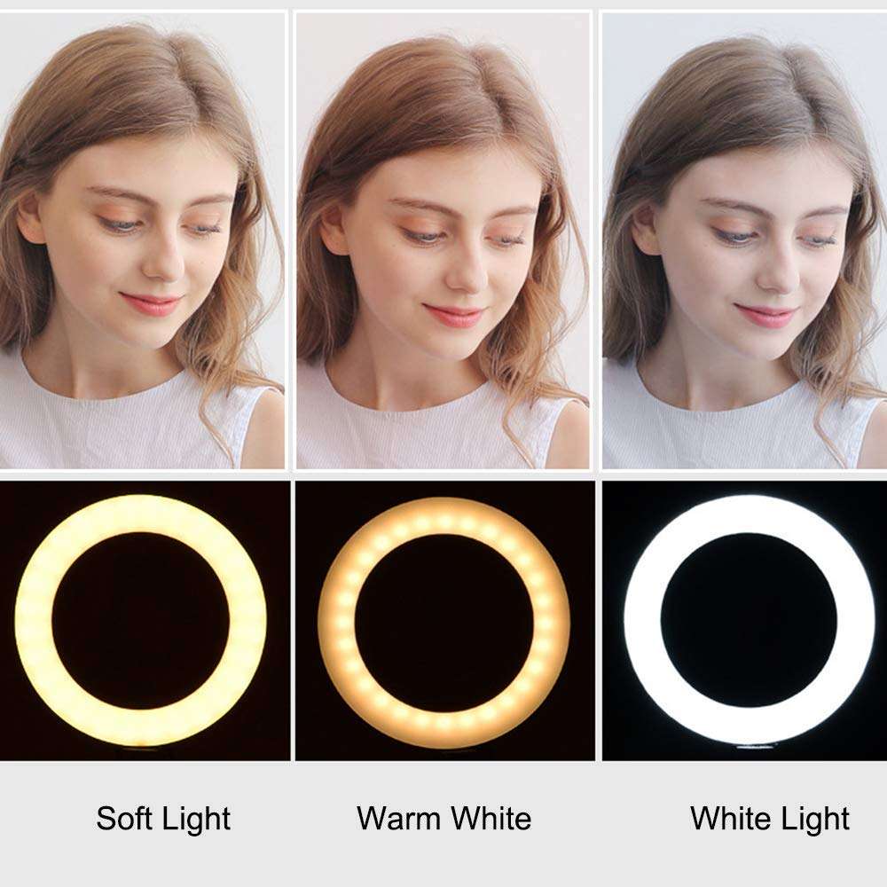 6inch Ring Light with Stand, Dimmable 3-Colors Standing Floor Light for Vlogging YouTube Video Selfie Makeup, USB Powered, 160cm Stand 3