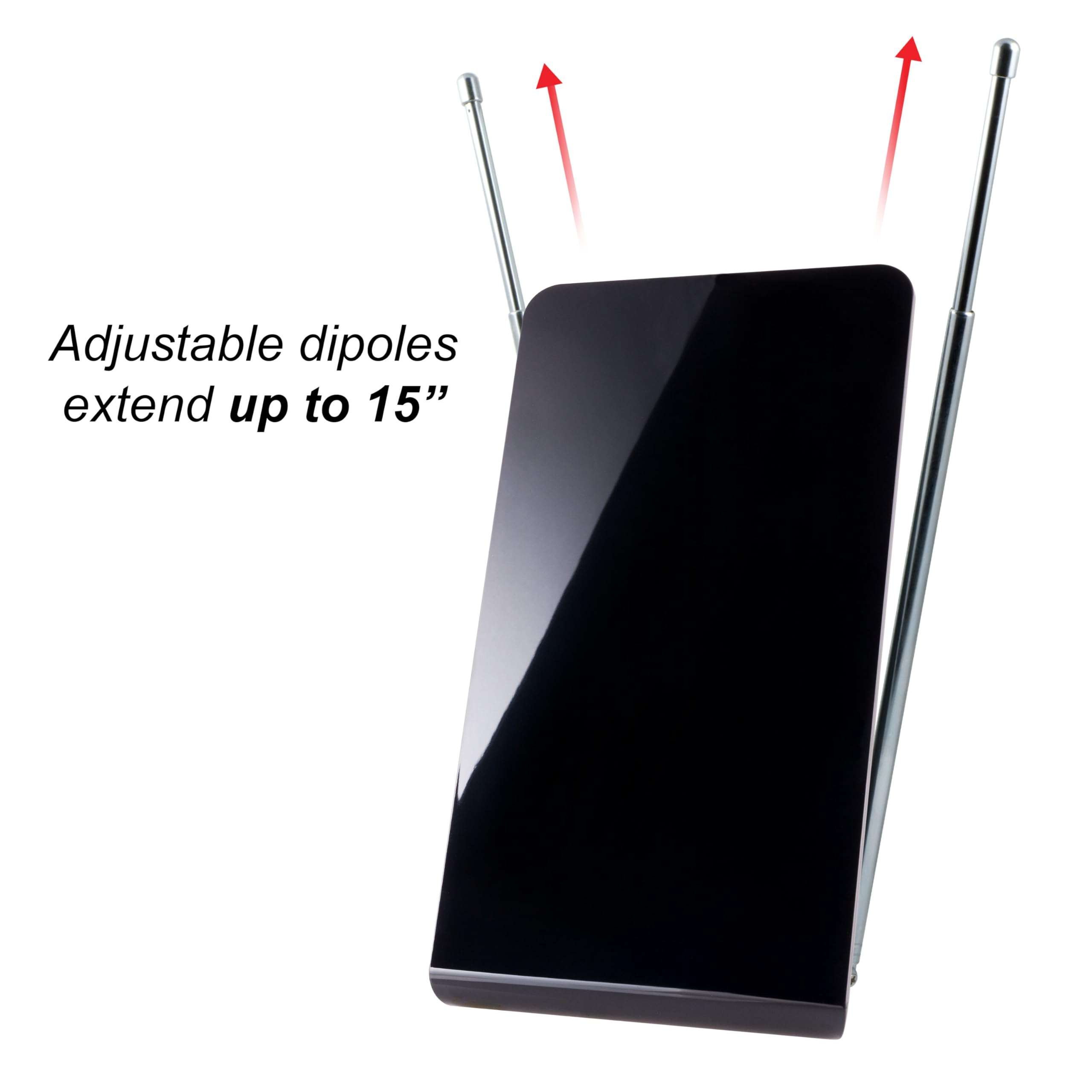 GE Flat Panel Indoor HD Digital TV Antenna, Long Range Smart TV Antenna, Supports 4K 1080P HD Smart TV VHF UHF, Extendable Dipole Rabbit Ears, Adjustable Stand, 5ft Coax HDTV Cable, 33681 5