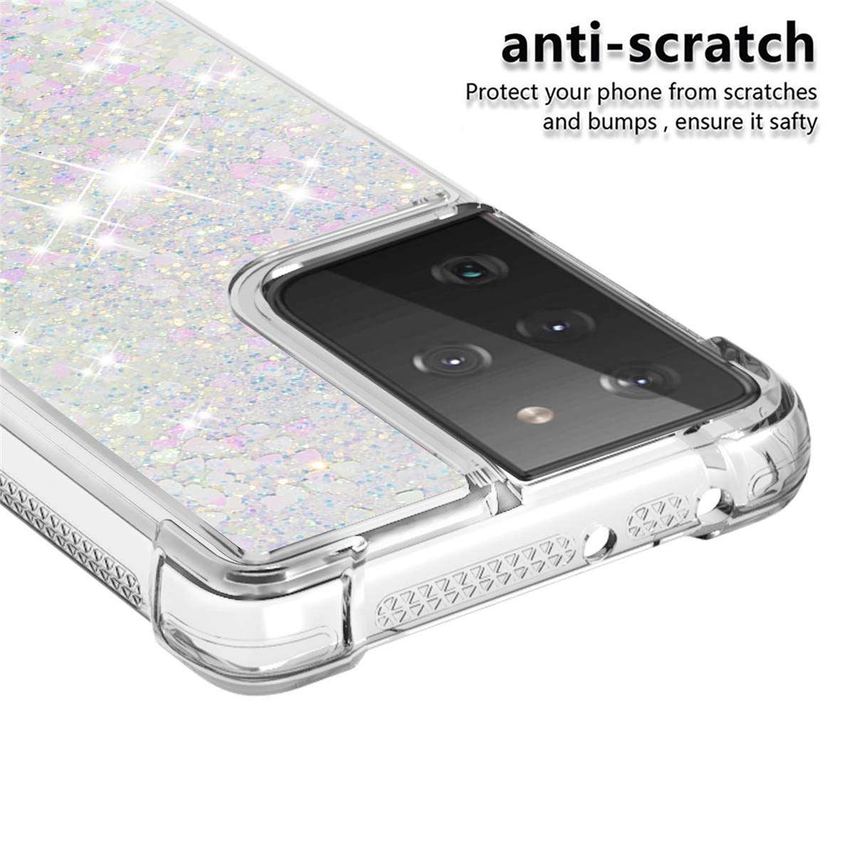 Galaxy S21 Ultra 5G Case, Gift_Source [Anti-Scratch] Flexible Bling Love Heart Floating Liquid Flowing Glitter Case TPU Silicone Clear Cover Soft Bumper for Samsung Galaxy S21 Ultra 5G 6.8" [Pink] 3