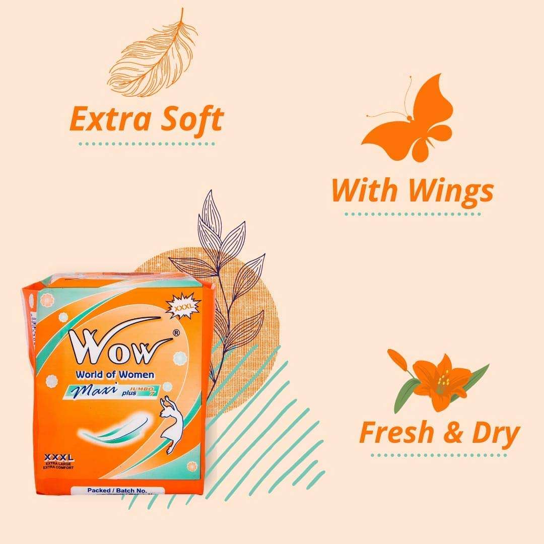 Wow World of Women Combo Pack of Maxi Jumbo Plus, Ultra Super Plus, Regular Straight and Ultra Thin Dry Coverage Organic and Rashes Free Disposable Pads for Women (84 Pads) - Pack of 12 3