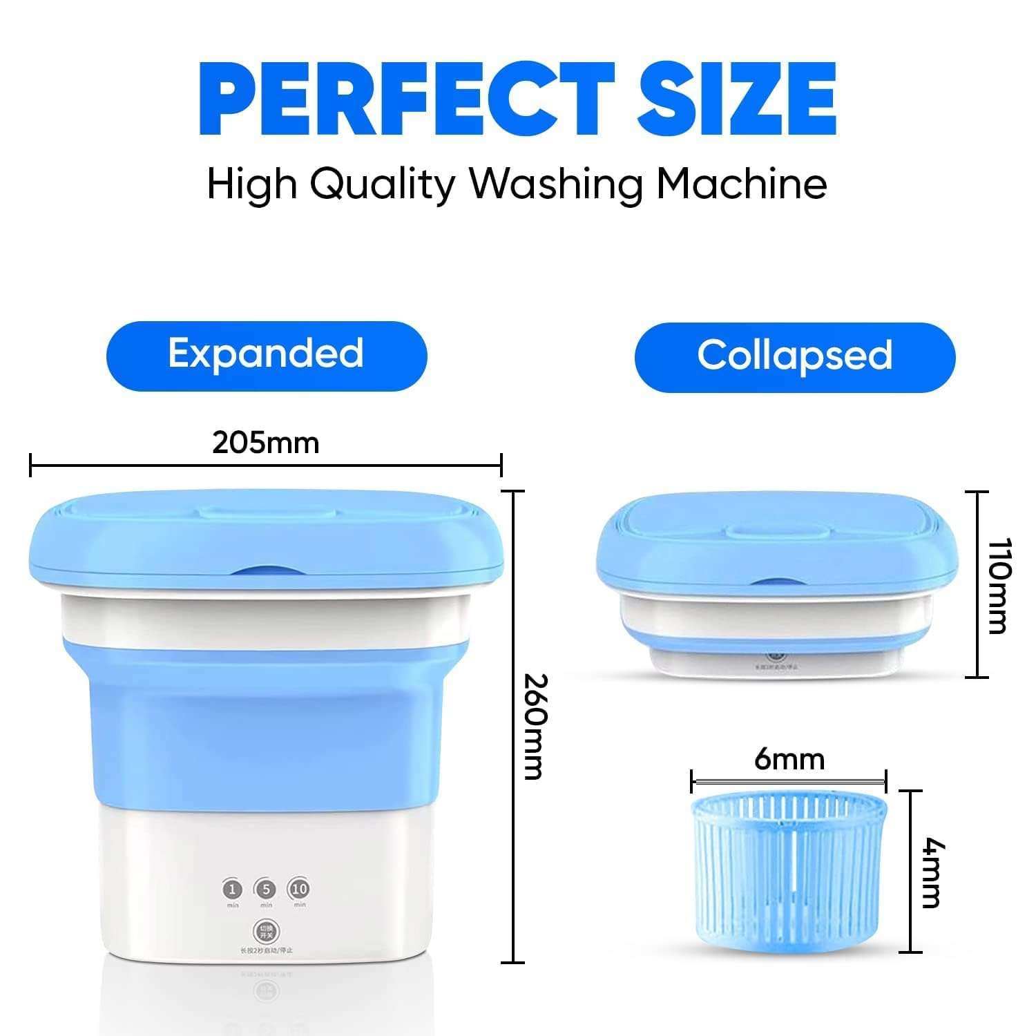 Wintwilla SeMi AuToMaTiC SmAlL pOrTaBlE WaShInG MaChInE, 11.5l lArGe cApAcItY MiNi wAsHiNg mAcHiNe DrAiN BaSkEt, FoLdAbLe wAsHiNg mAcHiNe wItH 3 DeEp cLeAnInG MoDeS FoR UnDeRwEaR (medium) 3