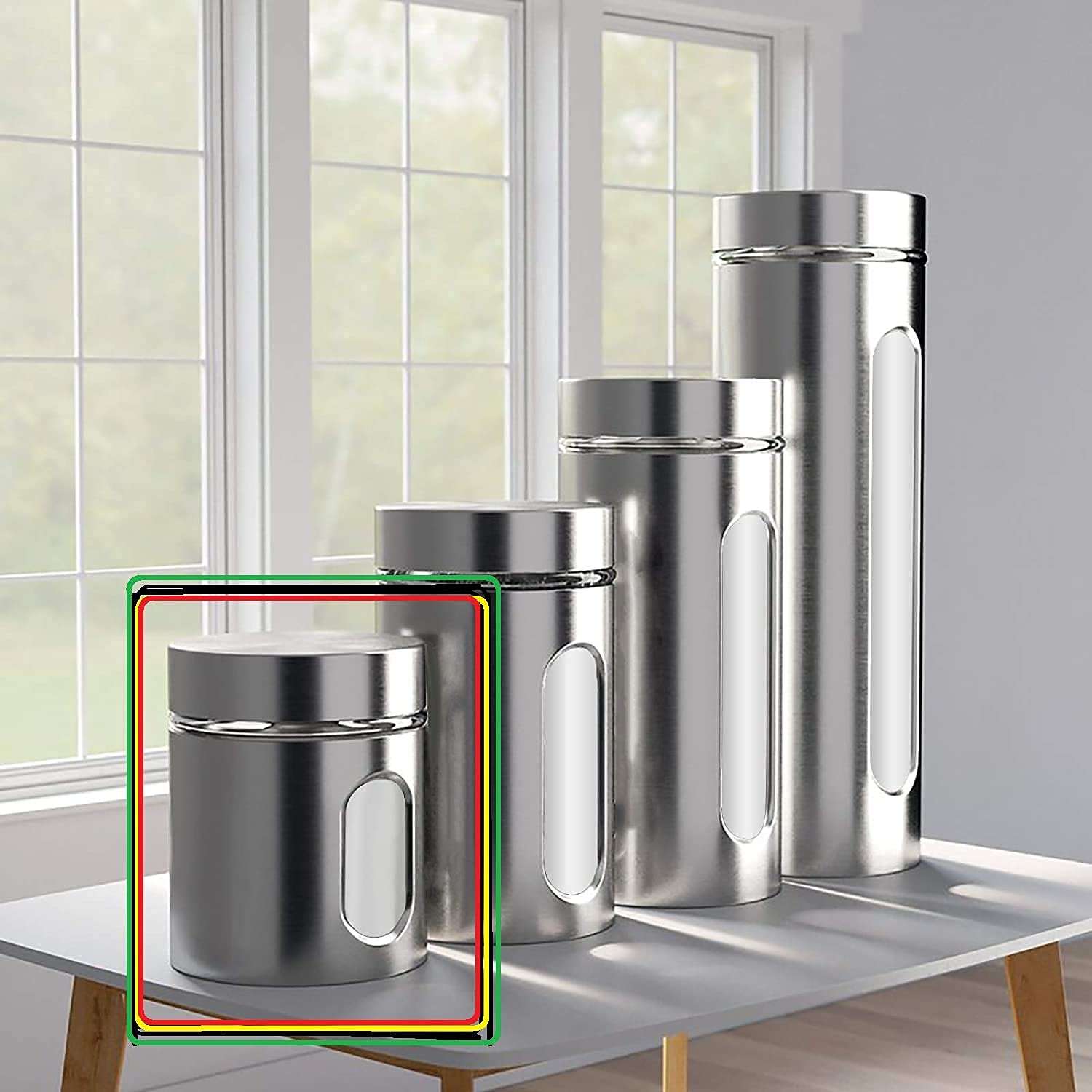 (Pack Of 1) Stainless Steel Plated Glass Kitchen Canister, Airtight Food Storage, Visible Window Seasoning Cereal Container Organizer, Capacity of 350 ml 5
