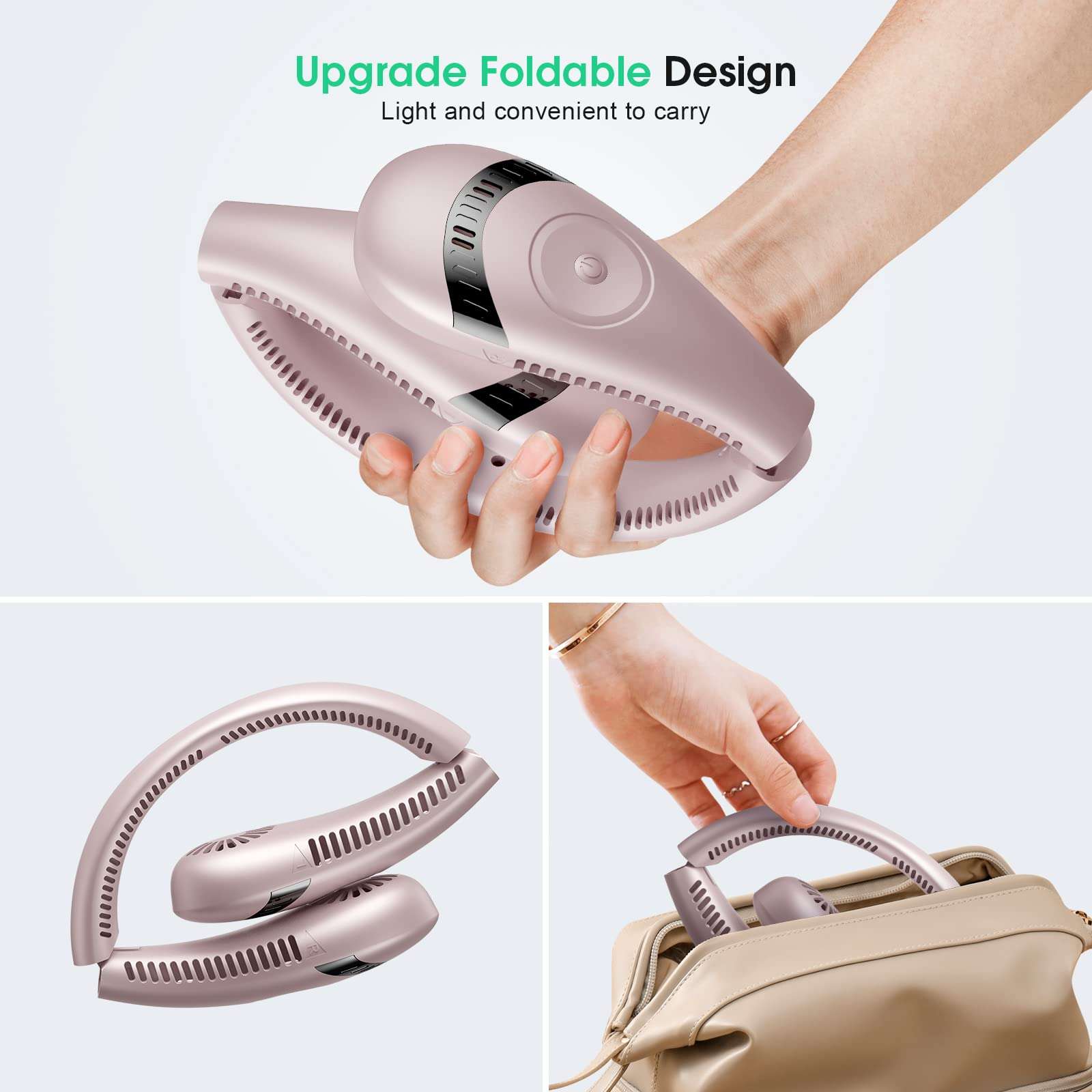 Neck Fan, 5000mAh Foldable Bladeless Neck Fans Portable Rechargeable, 3 Speeds Adjustment 360° Cooling Airflow, Hands Free Wearable Personal Fan, USB Powered, Portable Fan for Travel Outdoor 4