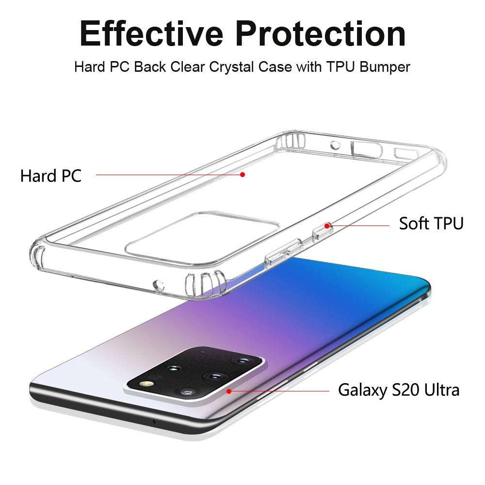 WRJ Case for Samsung Galaxy S20 6.2 Inch,Hard PC Back Clear Crystal with TPU Bumper, Anti Slip Scratch Transparent Heavy Duty Rugged Shockproof Resistant Protective Cover Case 5