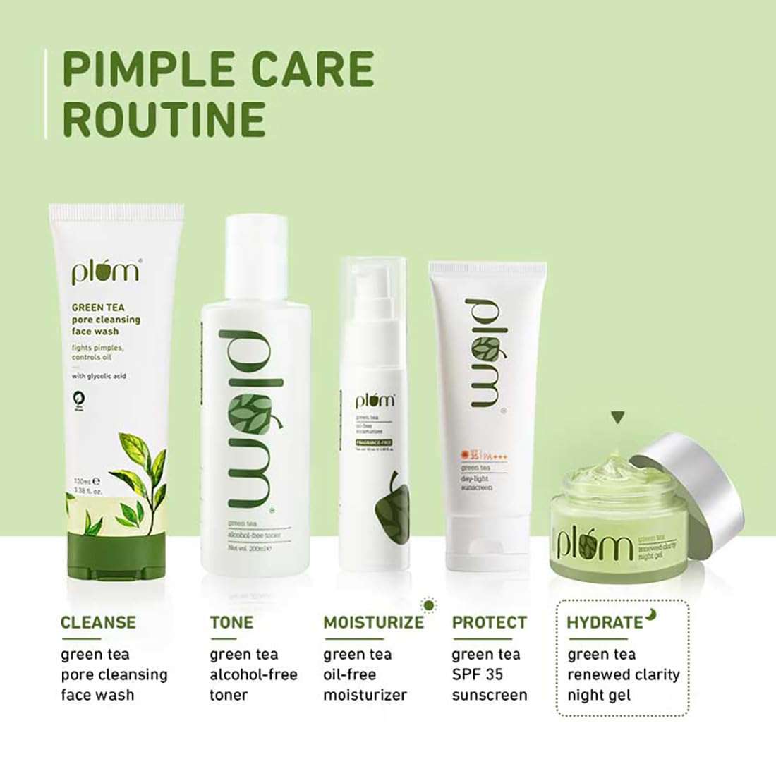 Plum Skin Renewing Night Face Gel with Green Tea & Glycolic Acid for Oily & Acne Prone Skin, Hydrating Moisturizer Night Cream for Oily Skin, Paraben & Cruelty Free for Women,1.69 Fl OZ 6