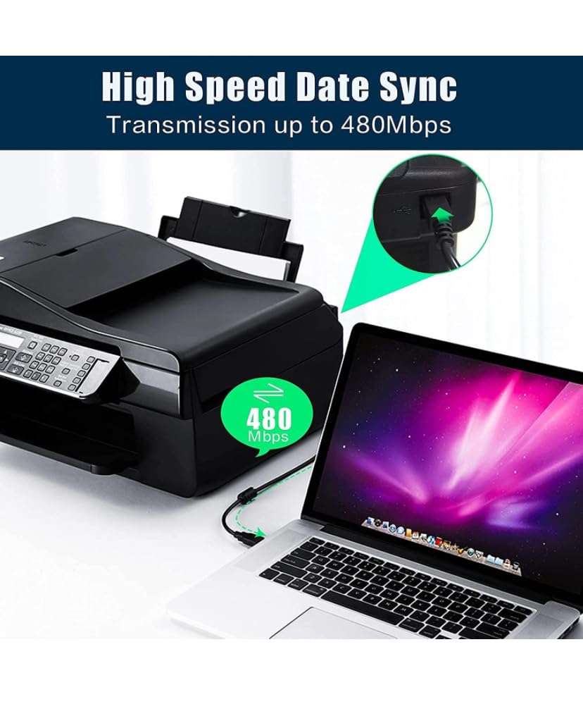 GANIX 1.5 Meter USB Printer Cable, USB A to Male To USB B 2.0 Cable Cord Compatible with Printers, Scanner For Brother Dell, HP, Epson, Canon, Lexmark, Xerox, Samsung, Epson-4.92 FEET 4