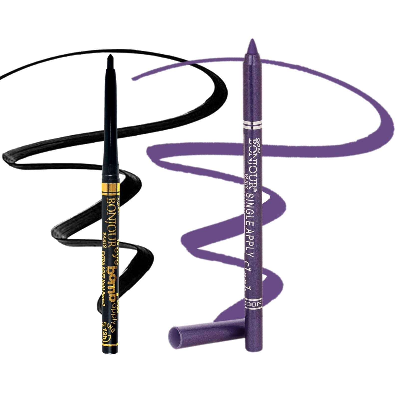 Bonjour Paris Metallic Eye Pencil (Cool Purple) + Auto Kajal- Combo Offer (40% Discount)