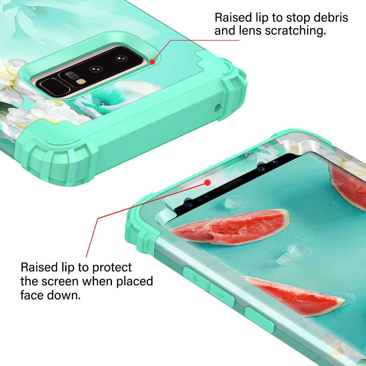 Casetego Compatible with Galaxy Note 8 Case,Floral Three Layer Heavy Duty Hybrid Sturdy Shockproof Full Body Protective Cover Case for Samsung Galaxy Note 8,Green/White 6