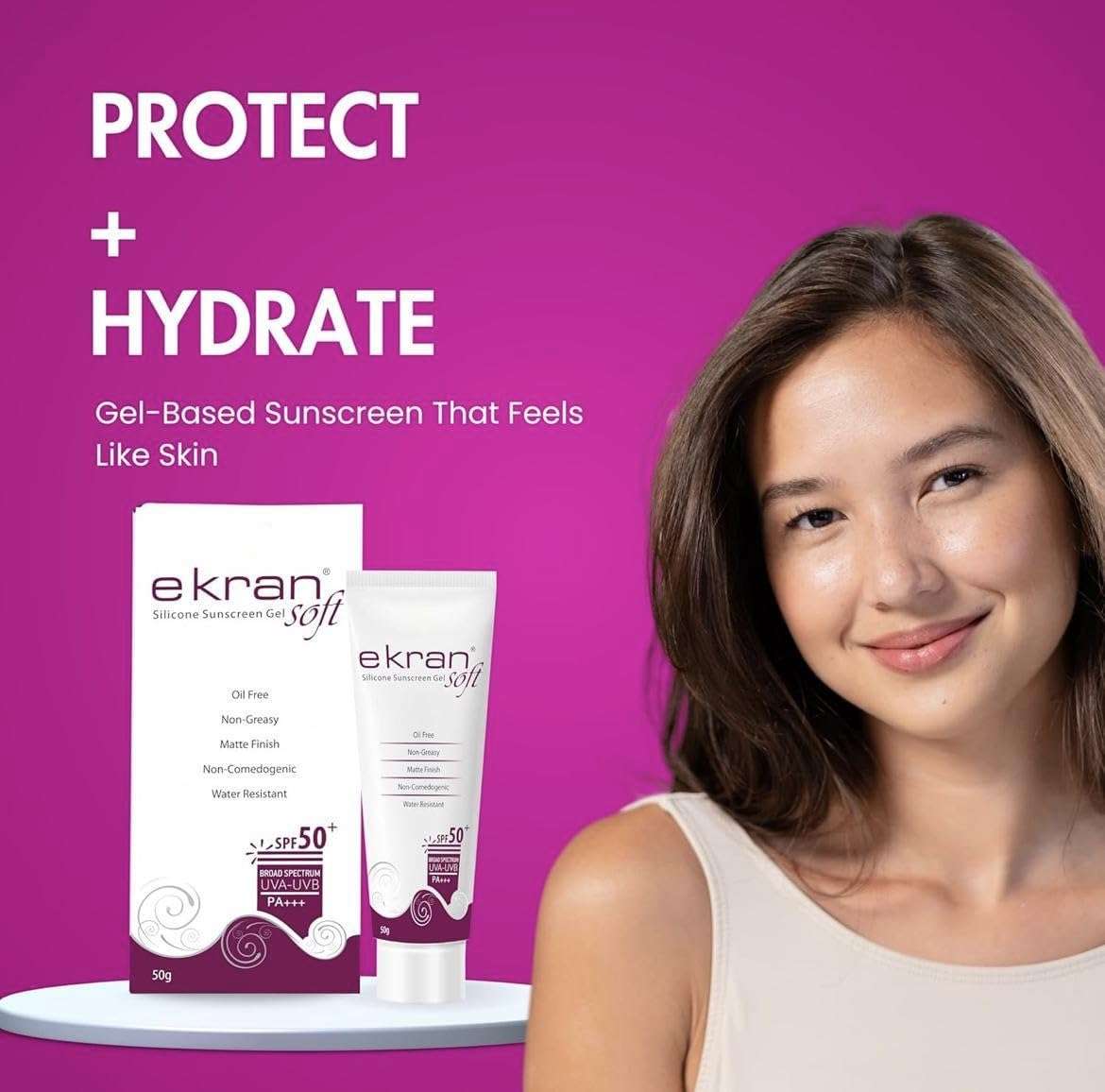 Ekran Soft Silicone Sunscreen Gel SPF 50+ | Oil-Free, Non-Greasy, Matte Finish, Water-Resistant, Non-Comedogenic | Broad Spectrum UVA-UVB PA+++ – 50g 4