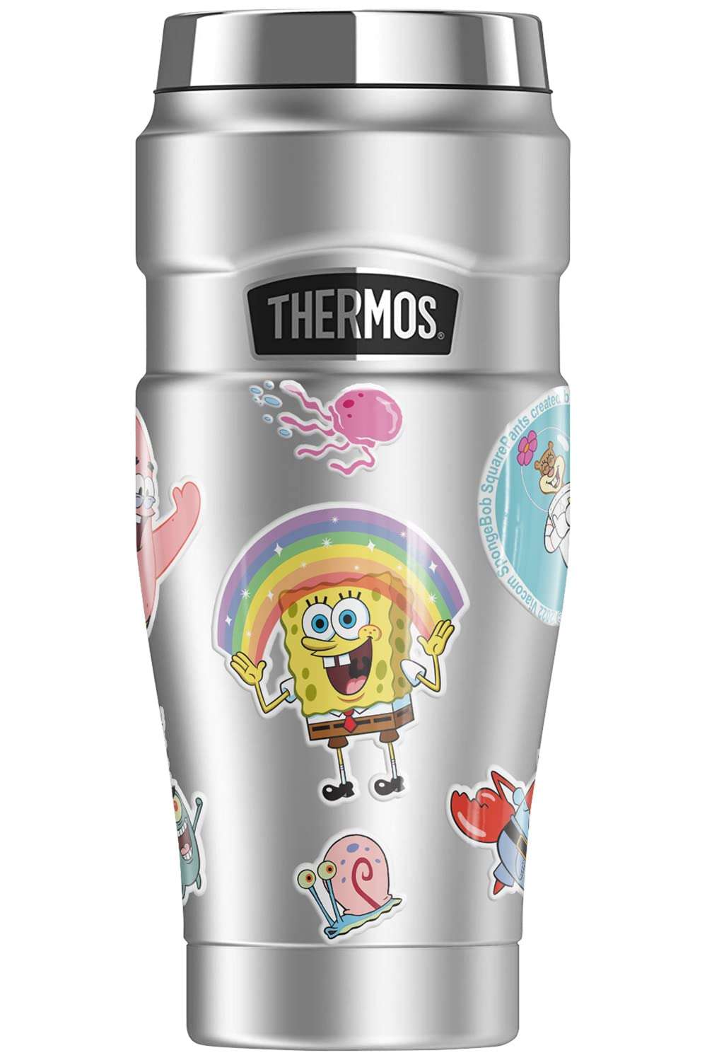 Spongebob OFFICIAL Spongebob And Friends Sticker Collage THERMOS STAINLESS KING Stainless Steel Travel Tumbler, Vacuum insulated & Double Wall, 16oz