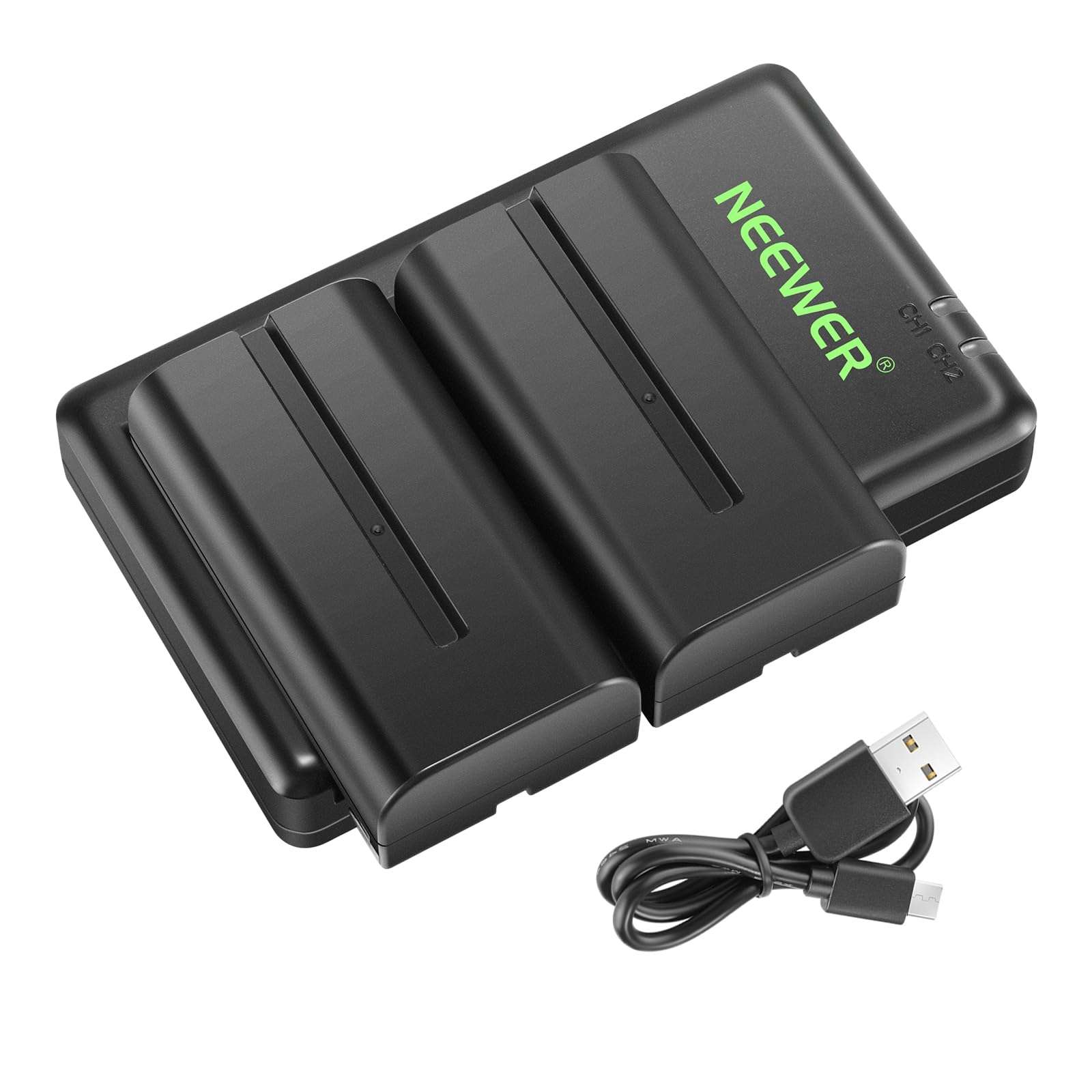 Neewer NP-F550 Battery Charger Set Compatible with Sony NP-F970 F750 F770 F960 F550 F530 F330 F570 CCD-SC55 TR516 TR716 TR818 TR910 TR917, Led Light/Monitor/Camera Slider (2 Pack, Black) 1