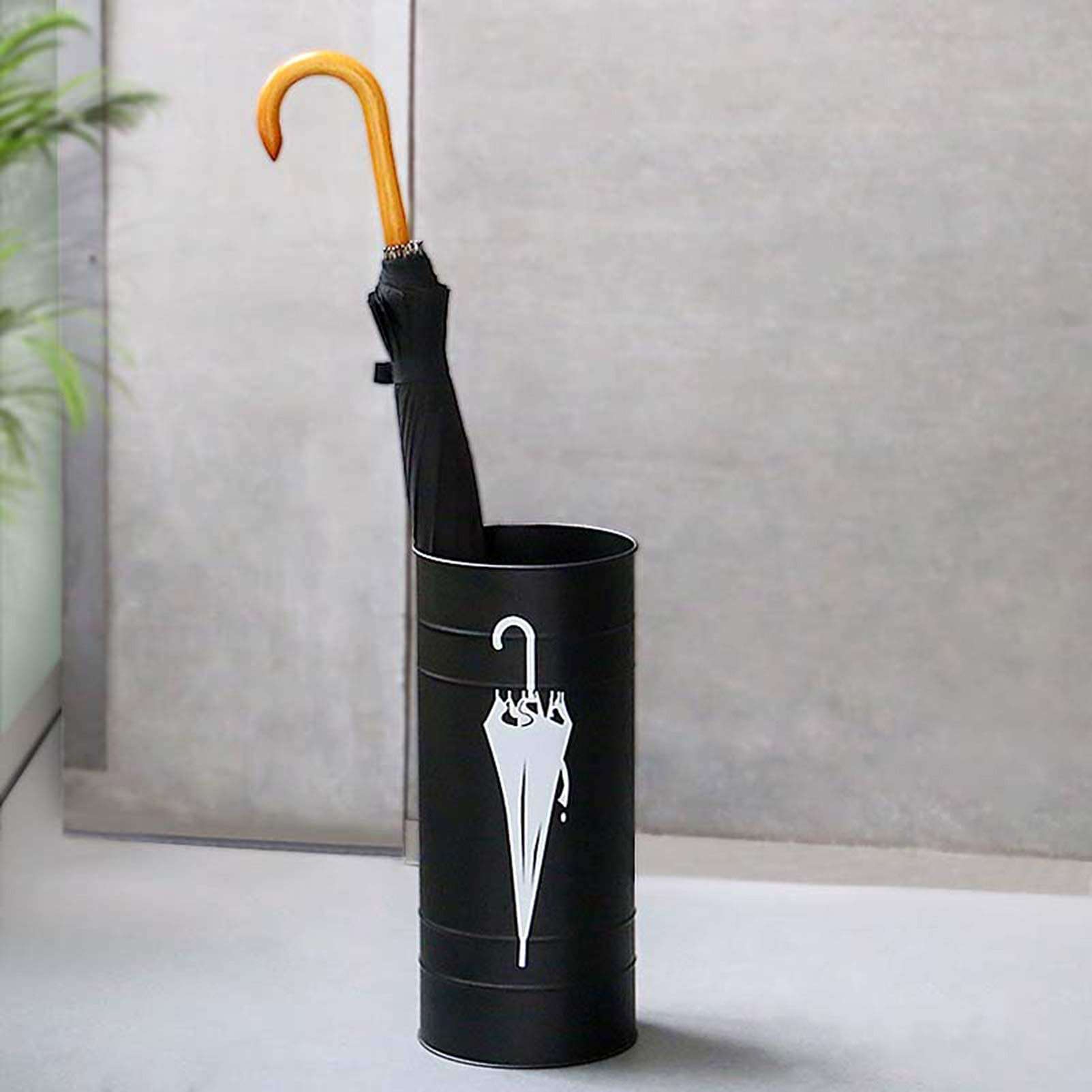 Umbrella Storage Cylindrical Umbrella Stand Rack, Iron Metal Umbrella Holder, Hollow Umbrella Organizer for Hallway Outdoor/White (Black Q) 3