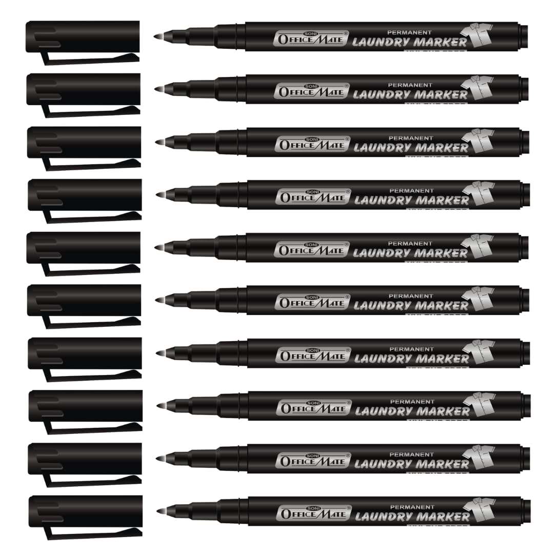 Soni Officemate Fine Tip Laundry Markers – Black | Pack of 10 | Waterproof, Fade-Resistant | 1.09 mm Tip | For Uniforms, Bags & Labels 4
