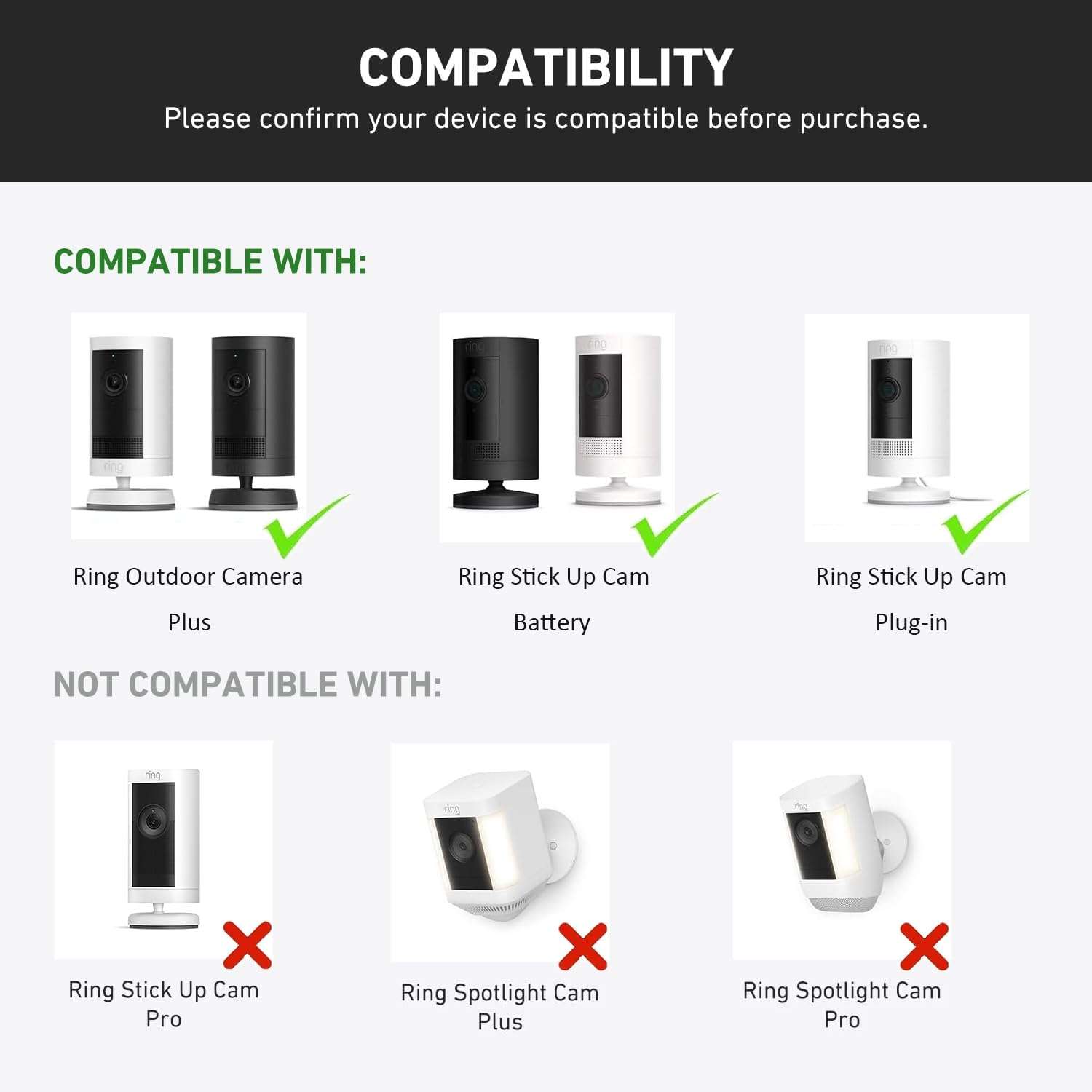 Sun Rain Shade Camera Cover Compatible with Ring Outdoor Cam Plus/ Ring Stick Up Cam Battery/ Plug-In, Camera Shield Protective Case for Resistant UV, Weatherproof, Easy to Install (White) 3