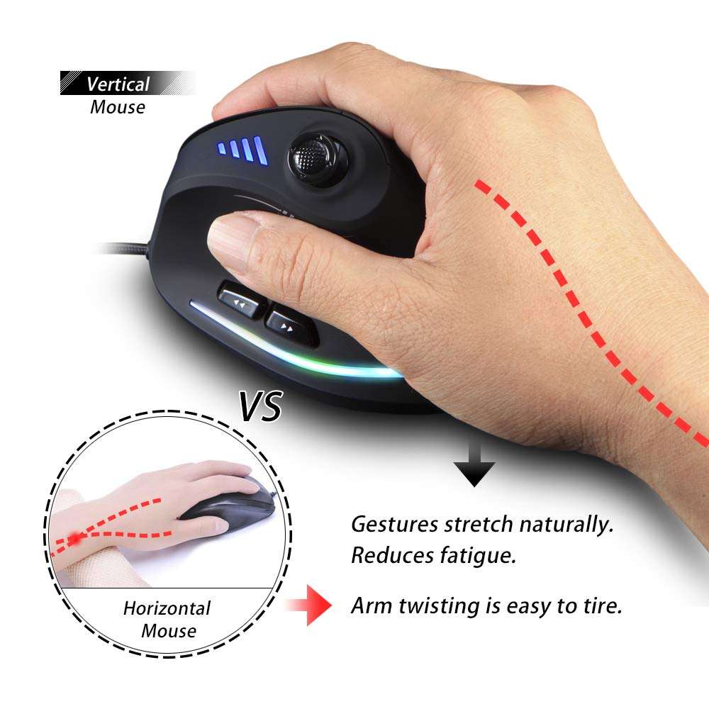 zelotes Ergonomic Gaming Mouse with Joystick,10000 DPI(6-Level Adjustable),11 Programmable Buttons,RGB Lighting, USB Optical Wired Vertical Mouse for Office/Gaming/Laptop/PC (Black) 4