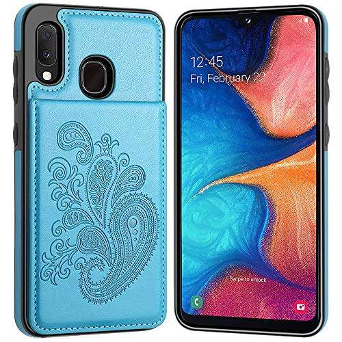 SHIYISHI Flip Case for Samsung A10E Case, Embossed Flower Series Premium PU Leather Galaxy A10E case for Women with Wallet Card Holders Slim A10E Phone Case for Samsung Galaxy A10E / A20E, Lake Blue 2