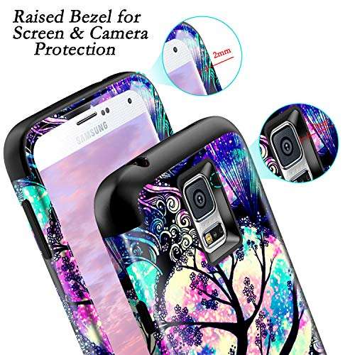 Lamcase for Galaxy S5 Case Shockproof Dual Layer Hard PC & Flexible Silicone High Impact Bumper Drop Protective Case Cover for Samsung Galaxy S5 i9600, Life Tree 5