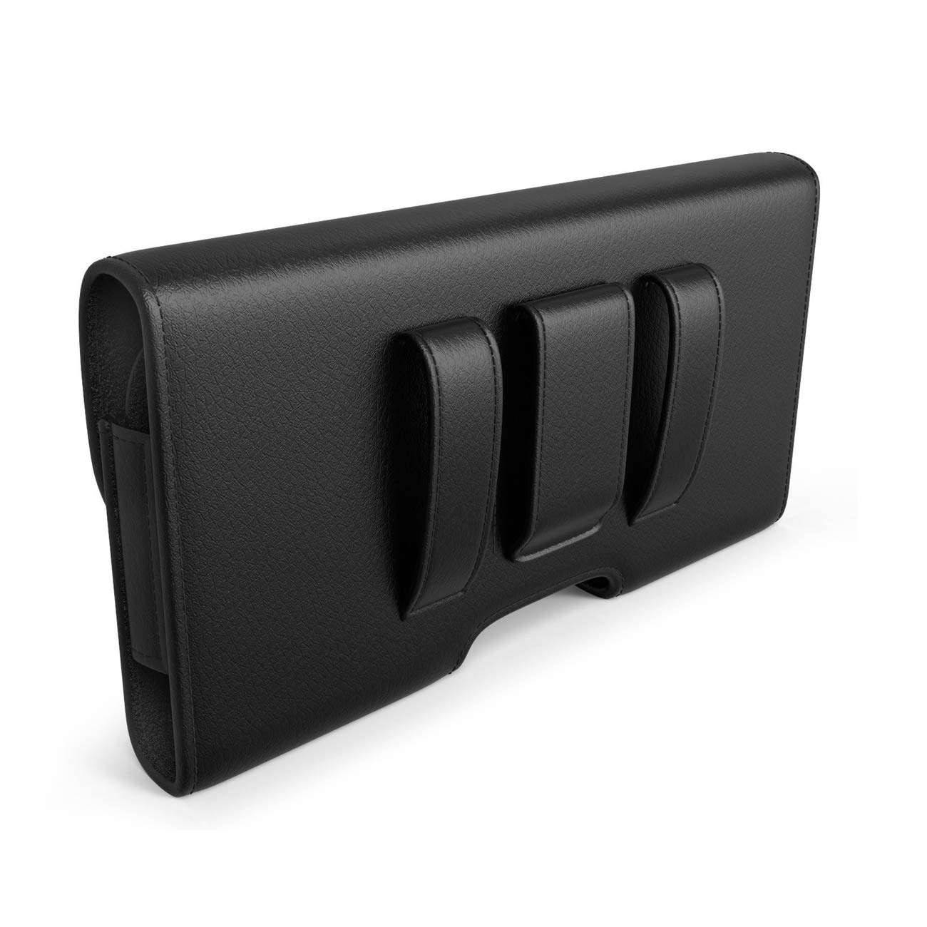 Mobile Vogue by Reiko Premium Eco-Friendly Leather Phone Pouch Belt Clip Holster Compatible with iPhone/Galaxy/Stylo/Android Phone with Protective Case on (Black-MV102, 6.6 x 3.5 x 0.7 in) 2