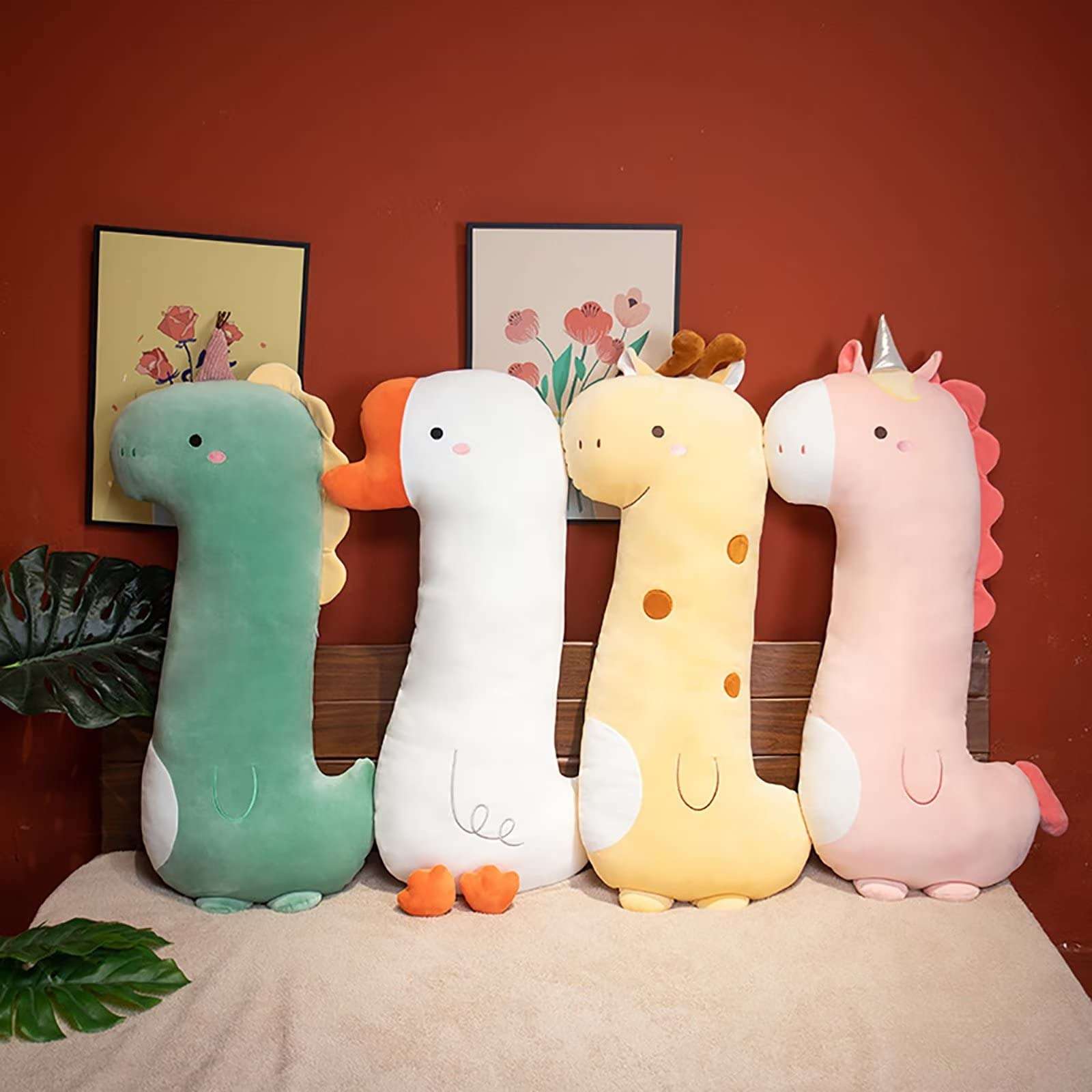 PEACHCAT Green Long Dinosaur Plush Pillow Cute Soft Body Pillow Dinosaur Stuffed Animal for Girls and Boys 35.4" 6