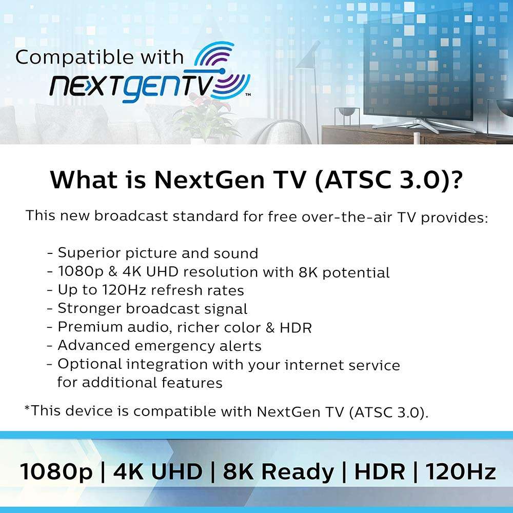 Philips Curved Contour HD TV Antenna, 30 Mile Range, 4K 1080P VHF UHF, Digital Smart TV Compatible, 5 ft. Coaxial Cable, Black, SDV9201A/27 5