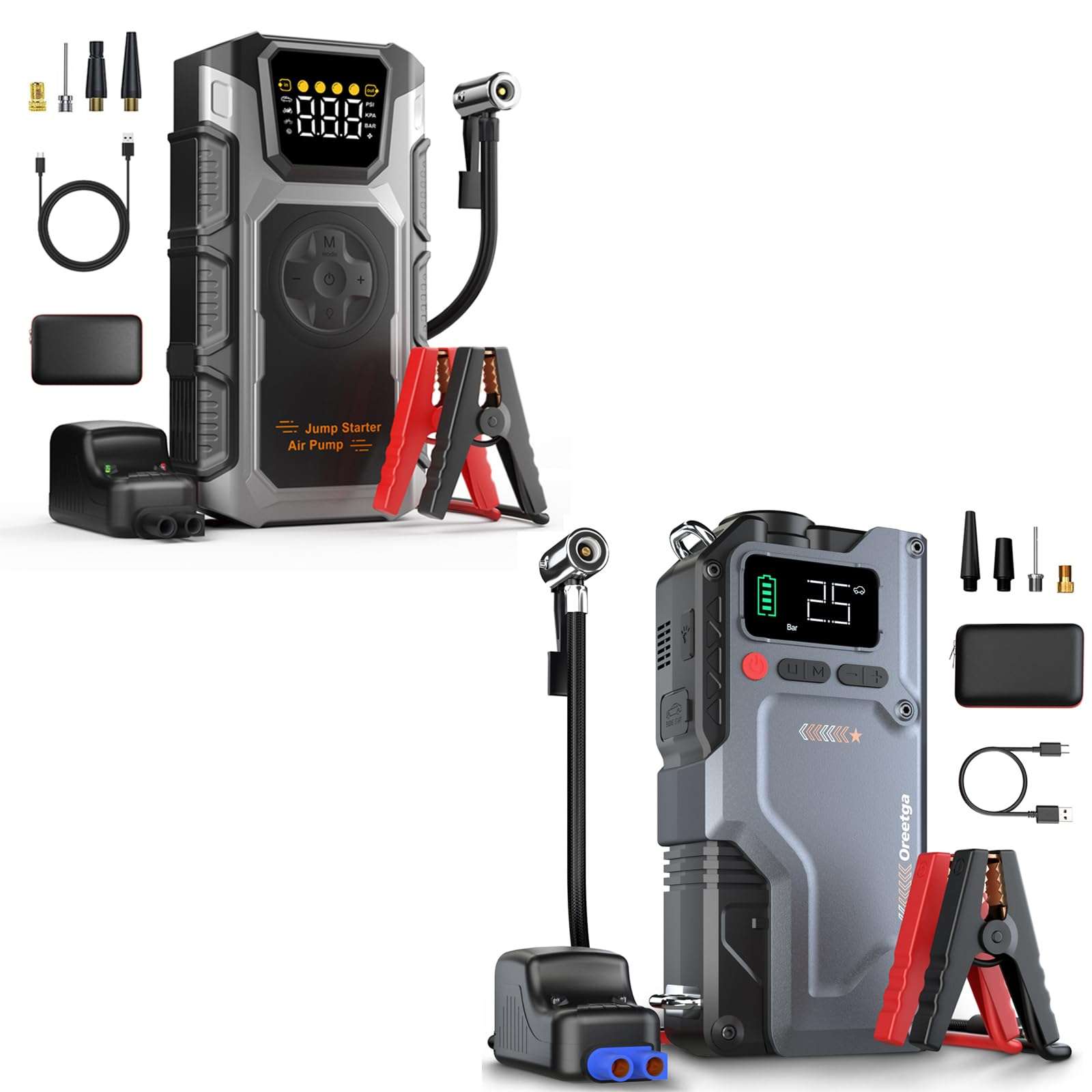 5000A Jumper Starter with Air Compressor & 9000A Car Battery Booster Jumper Box, 150PSI Car Tire Inflator Air Pump for All Gas/16.0L Diesel