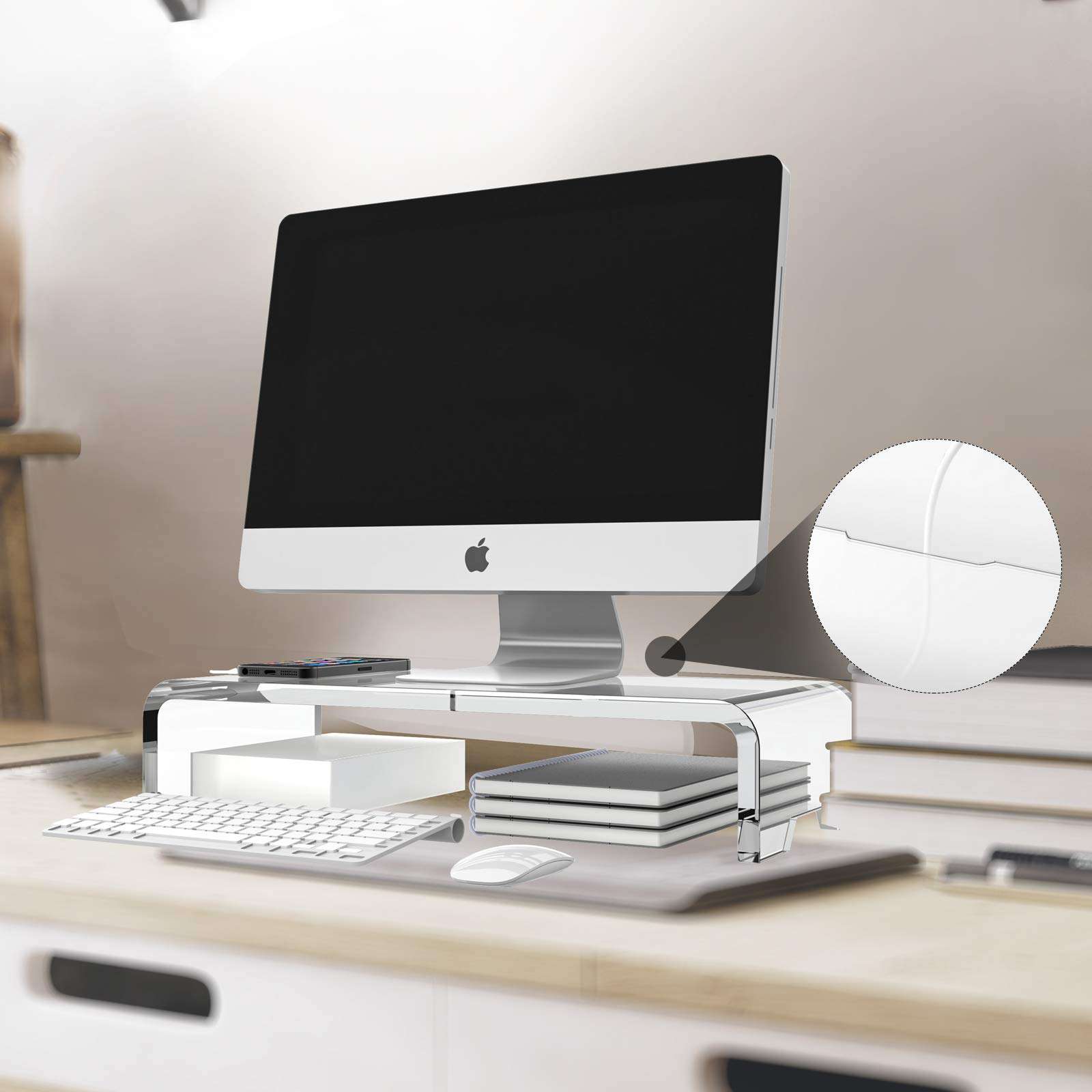 Wisboc Acrylic Monitor Stand 19.69"x 8.66"x 3.95" Clear Monitor Riser PC Desk Stand for Keyboard Storage Laptop Multi-Media TV Screen 5