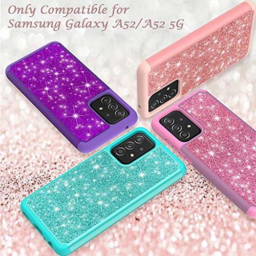 Glitter Case for Samsung Galaxy A52 / Samsung Galaxy A52 5G / 4G | 6.5 Inch | Cute Sparkle Protective Cell Phone Basic Case for Girls Women | TPU+PC Anti-Shock Anti-Scratch Covers 2021 (Pink) 2