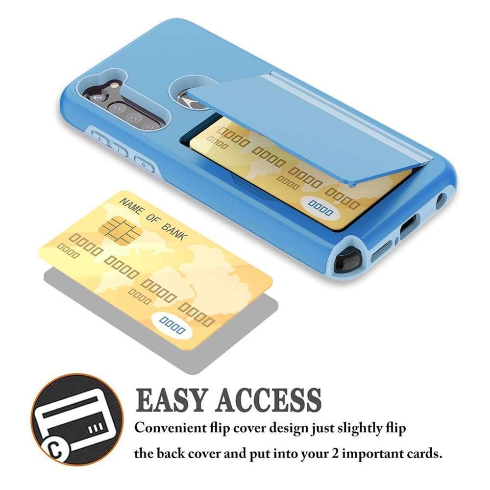 Phone Case for Moto G8 Play XT2015-2 with Tempered Glass Screen Protector Cover and Credit Card Holder Hybrid Cell Accessories MotoG8Play Moto8 8G G8Play Motorola 1 One Macro Cases Women Men Blue 5