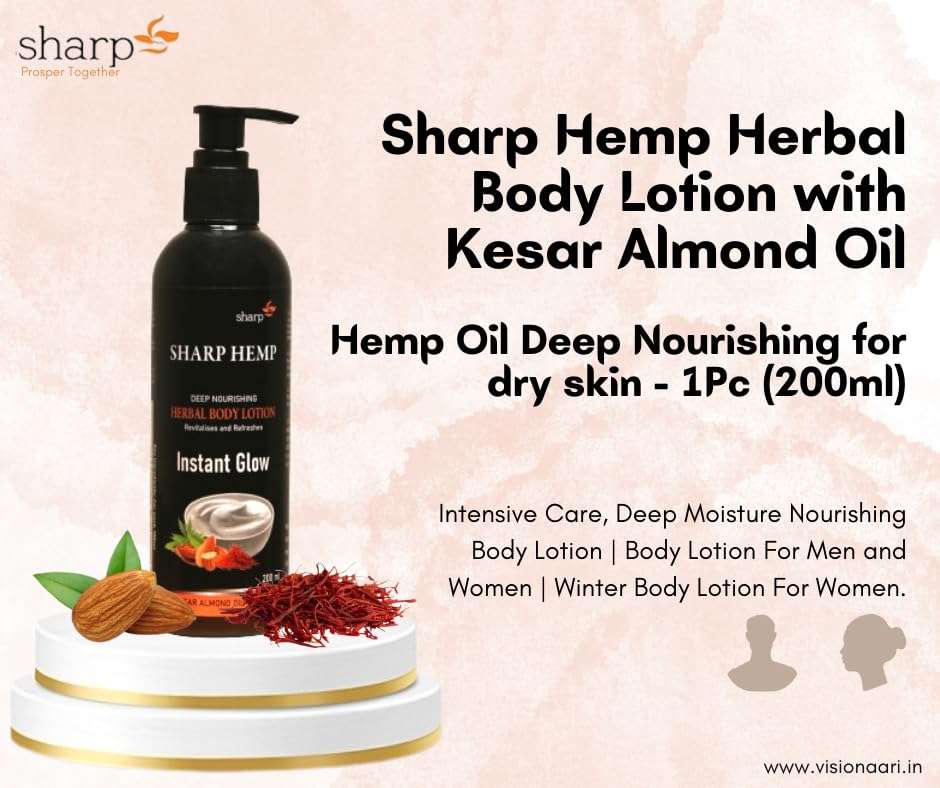 SHARP Hemp Body Lotion For Women with Kesar Almond Oil (200+200ml) || Intensive Care, Deep Moisture Nourishing Body Lotion || Deep Nourishing | Body Lotion For Men and Women || For Dry Skin | (Pack of 2) 3