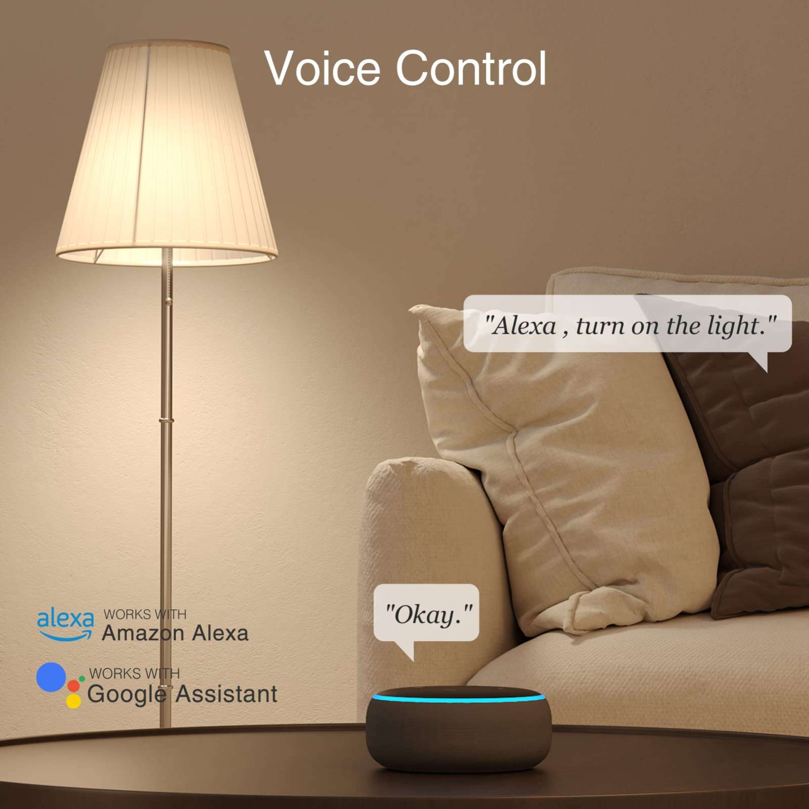 GHome Smart LB1 Smart Light Bulb, Smart Bulb Compatible with Alexa and Google Home, E26 A19 Dimmable 2700K LED WiFi Light Bulbs, 800 Lumens Warm White Bulbs, No hub Required, Only 2.4GHz, 4 Packs 5