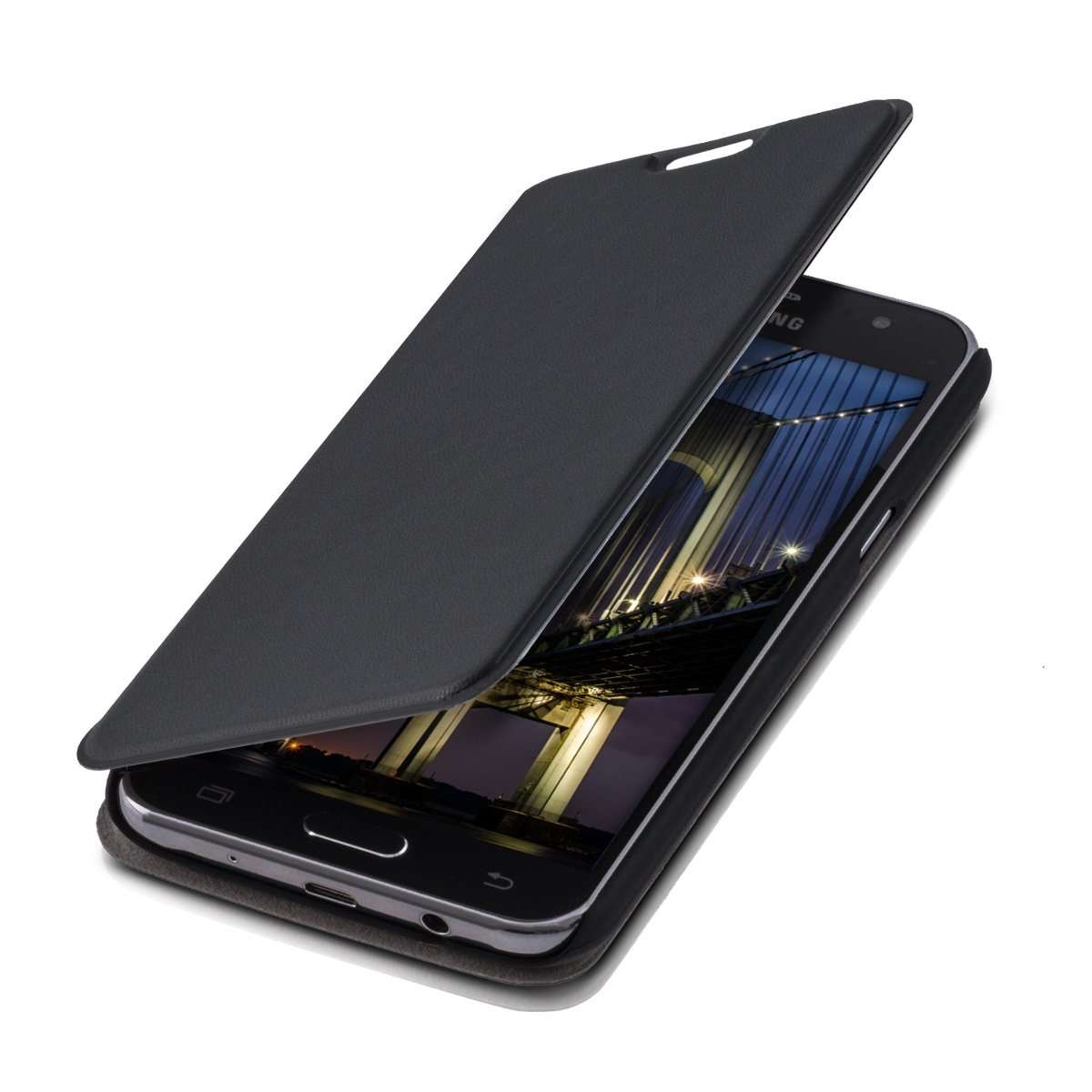 kwmobile Flip Case Compatible with Samsung Galaxy J5 (2015) - Book Style Protective Front Flip Cover Smartphone Case - Black 1