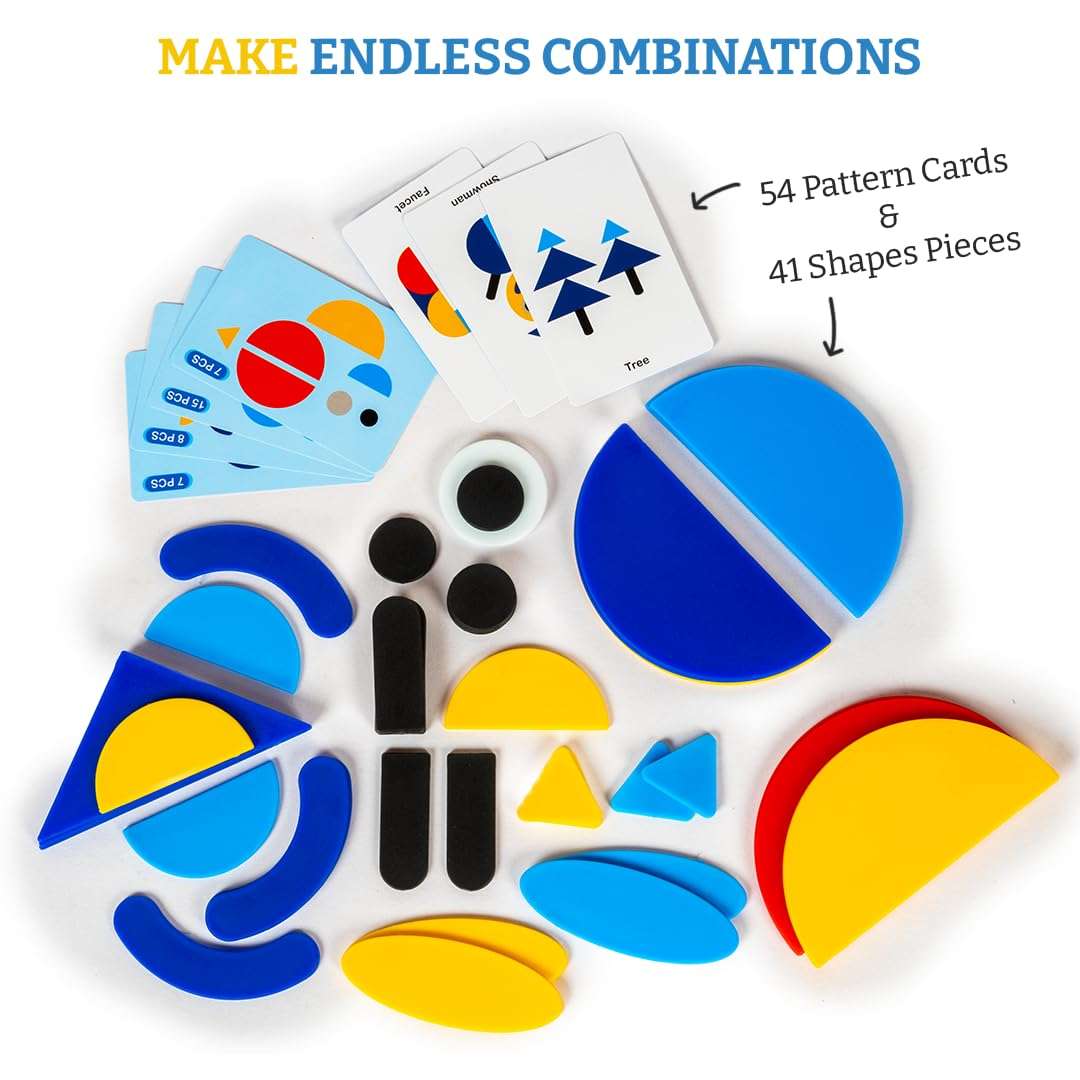 Ratna's Shapes Puzzle Educational Toy, 54 Pattern Challenge Cards, Creative Building Game for Kids 4+ Years 4