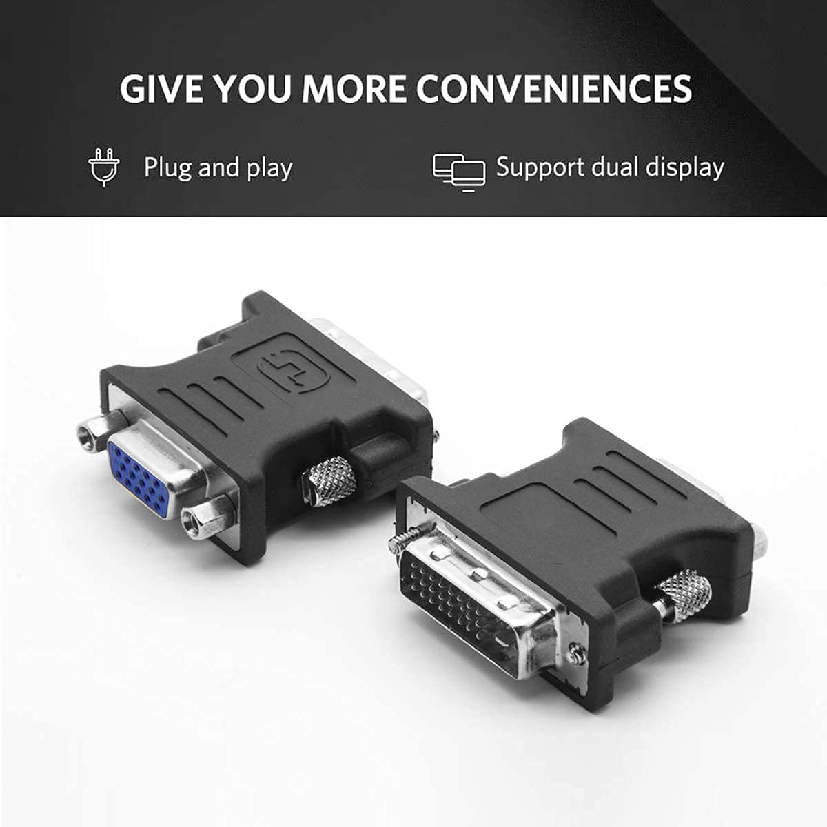 1080P DVI to VGA Adapter 2 Pack,Guamar DVI-I 24+5 to VGA Male to Female Converter Connector for Computer, Laptop,PC Host,Display Screen, Monitor and Projector 3