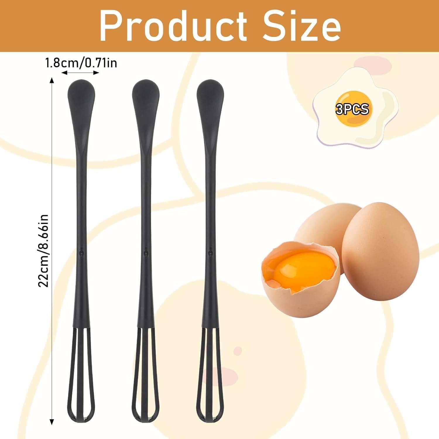 SIYANSHU Multifunctional mini Whisk,mini Spoon,Small whisks for Cooking,Tiny Whisk 3 Pieces,mini Small wisk,for Blending,Whisking,Beating Ingredients, Mixing Sauces (3, Balck) 3