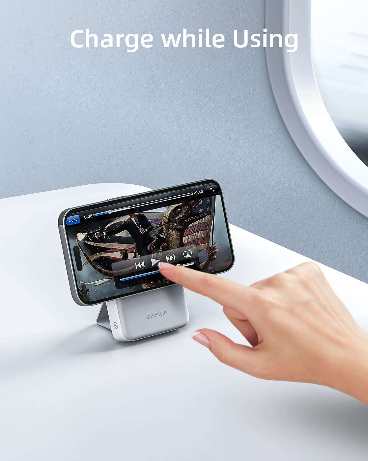 Innostyle 10000mah Magnetic Power Bank, MagSafe Charger, Wireless Battery Pack, Portable Battery Charger with PD 20W Type C Fast Charging for iPhone 14/13/12-White 5