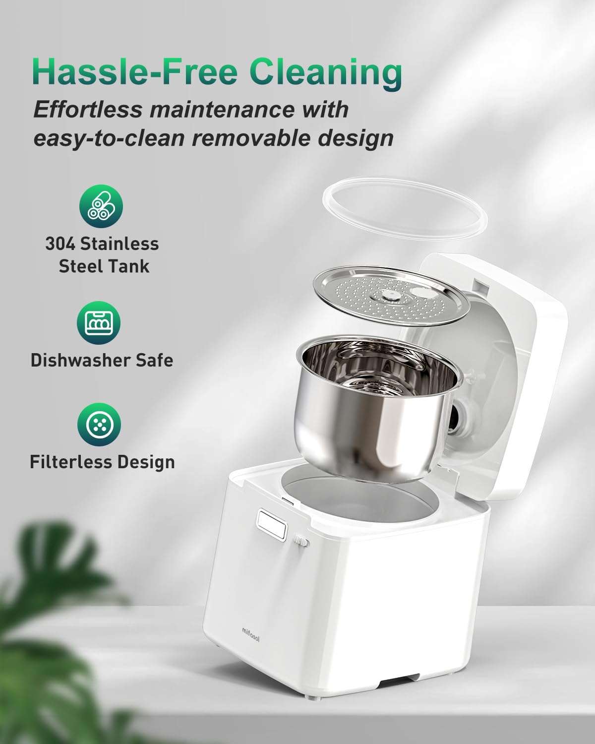 Mifasol Stainless Steel Humidifier, 3.3L/0.87Gal Steam Humidifier Large Room up to 1000 sq ft, Easy to Clean Warm Mist Humidifiers for Bedroom Baby Nursery Home Office, White 4